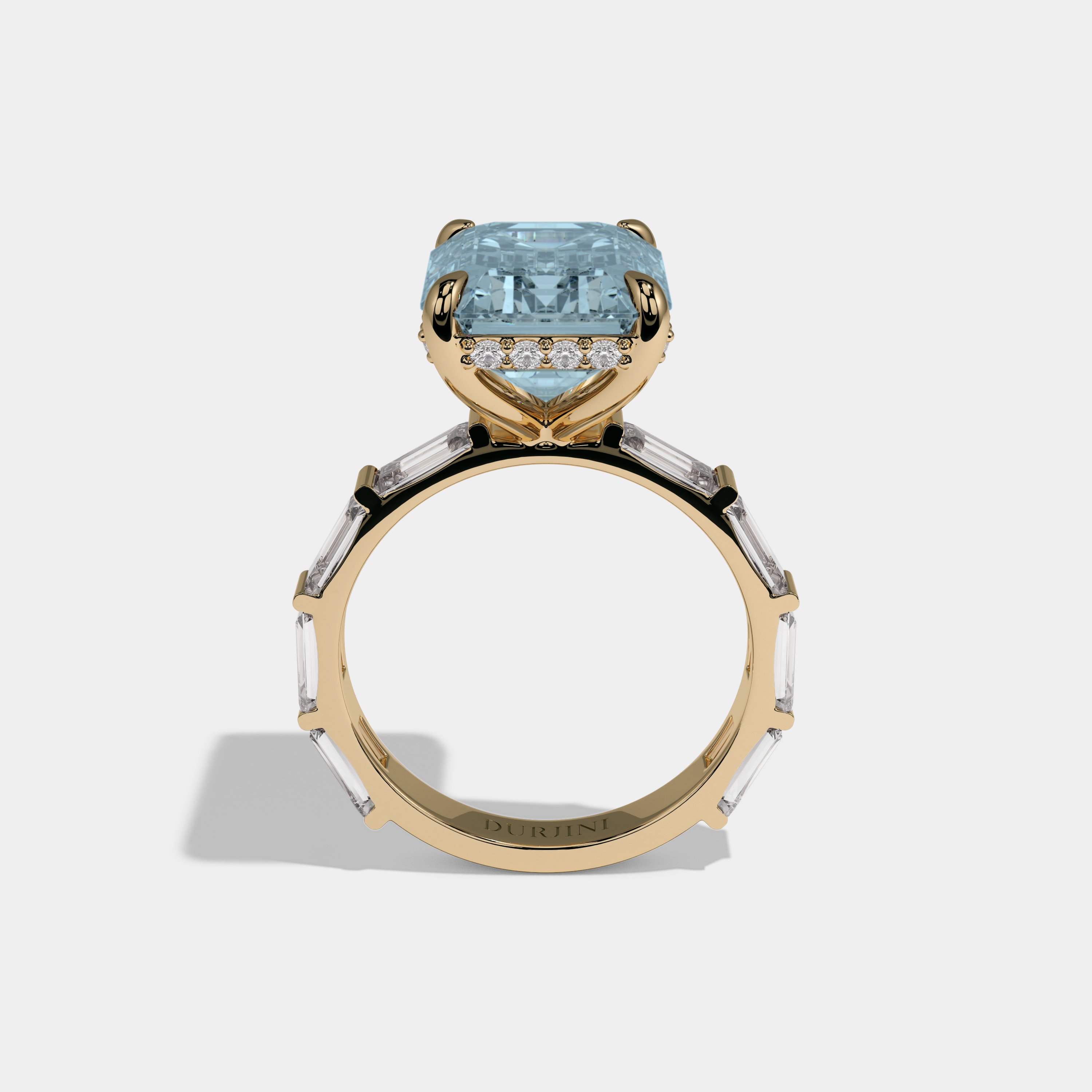 Mary Fancy Light Blue Emerald Cut Diamond Emerald Band Engagement Ring 7ct 18K Yellow Gold