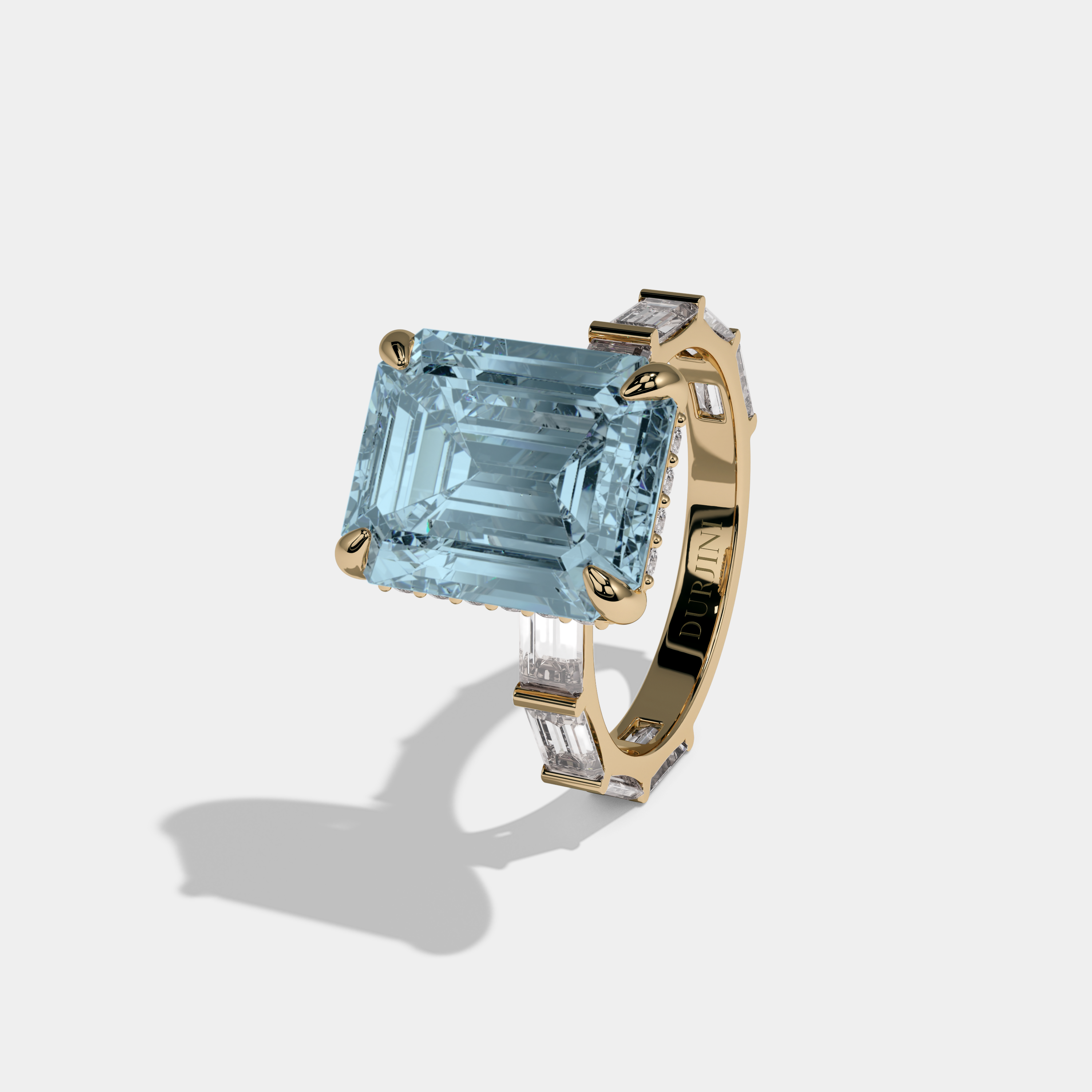 Mary Fancy Light Blue Emerald Cut Diamond Emerald Band Engagement Ring 7ct 18K Yellow Gold