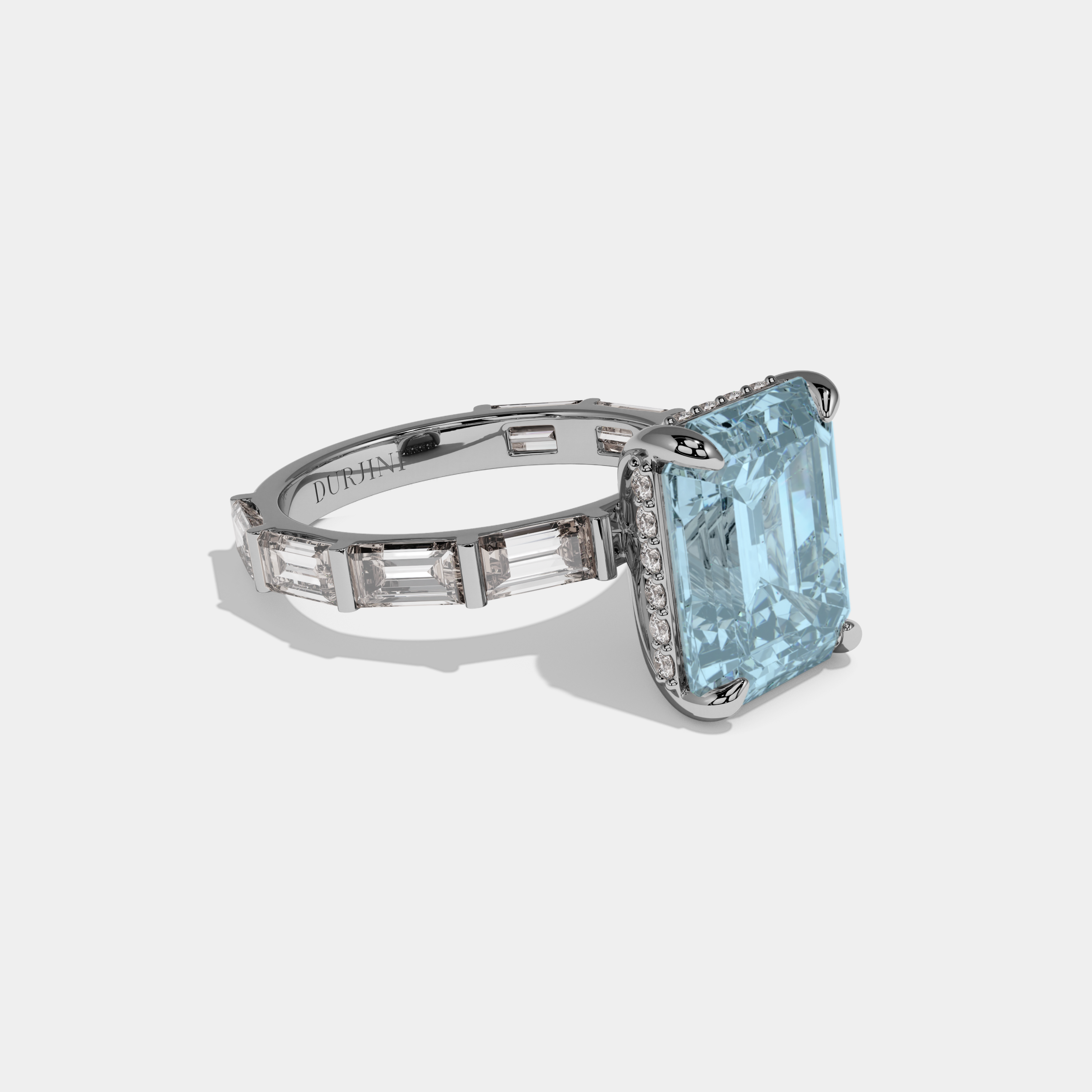 Diana Fancy Light Blue Emerald Cut Diamond Emerald Band Engagement Ring 7ct 18K White Gold
