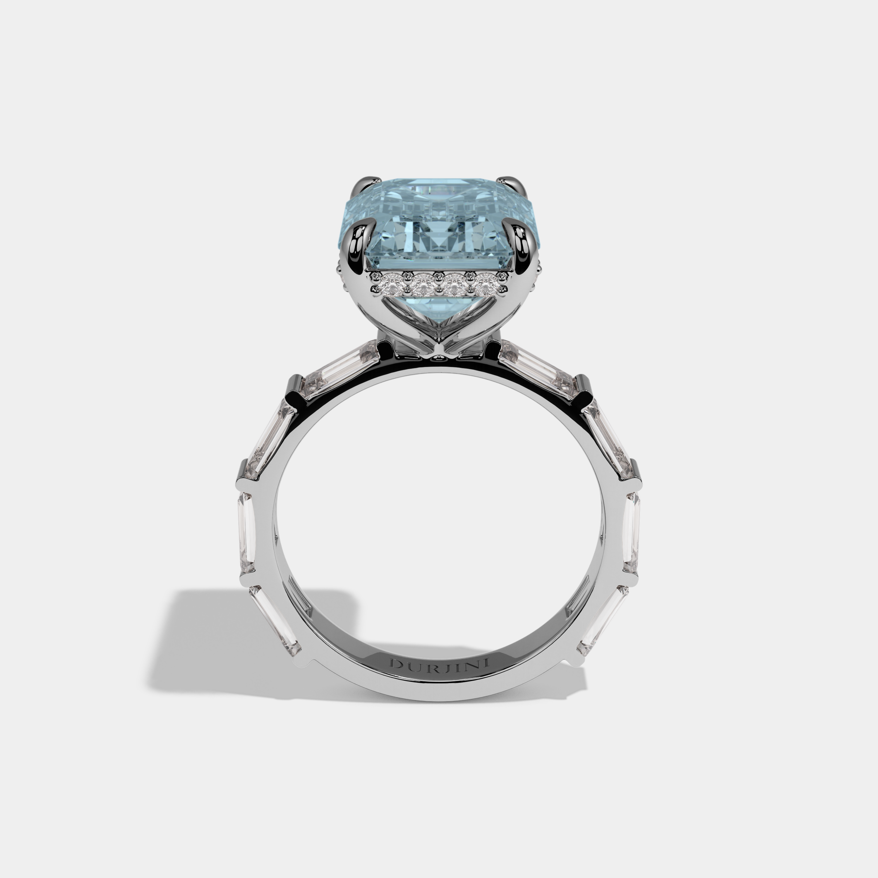 Diana Fancy Light Blue Emerald Cut Diamond Emerald Band Engagement Ring 7ct 18K White Gold