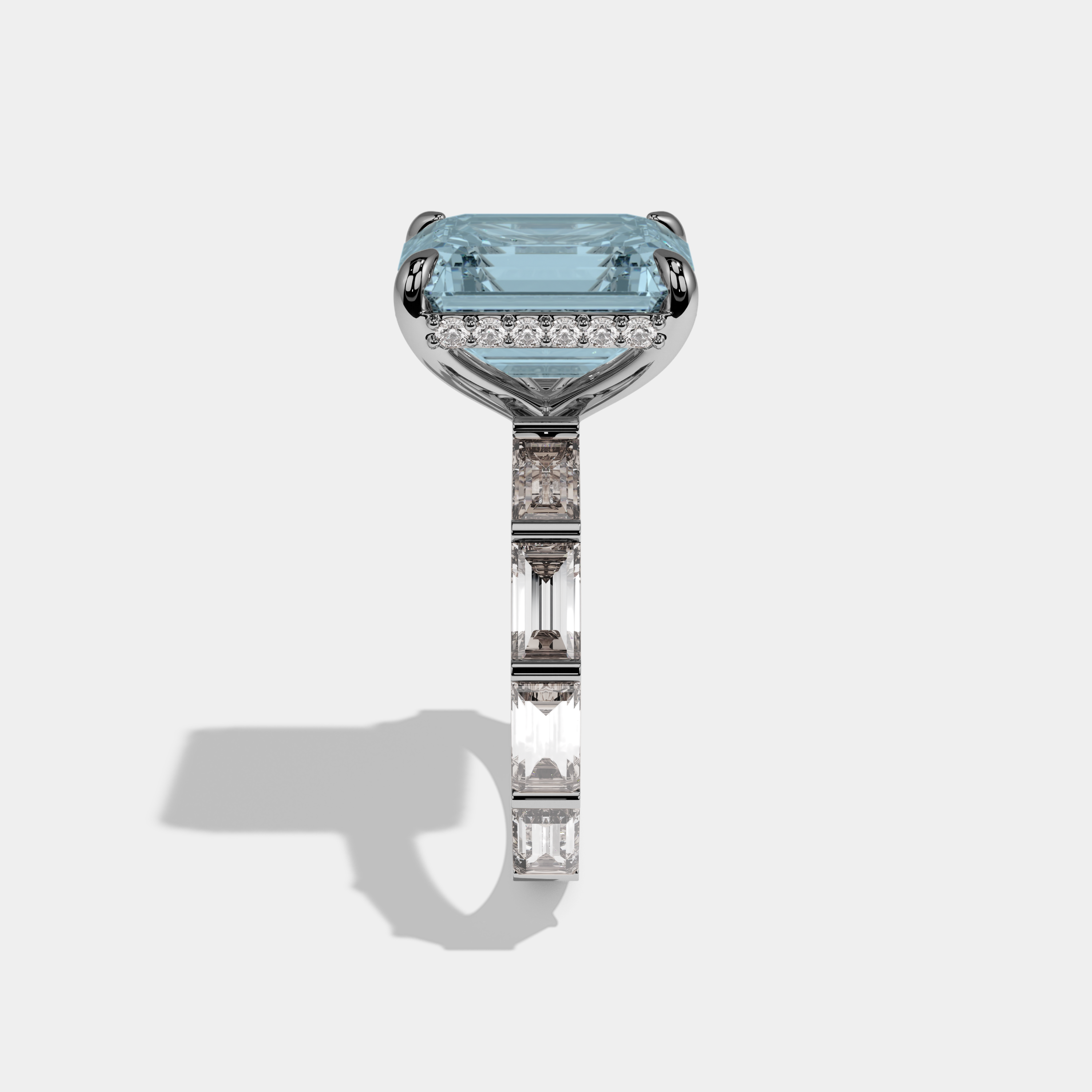 Diana Fancy Light Blue Emerald Cut Diamond Emerald Band Engagement Ring 7ct 18K White Gold