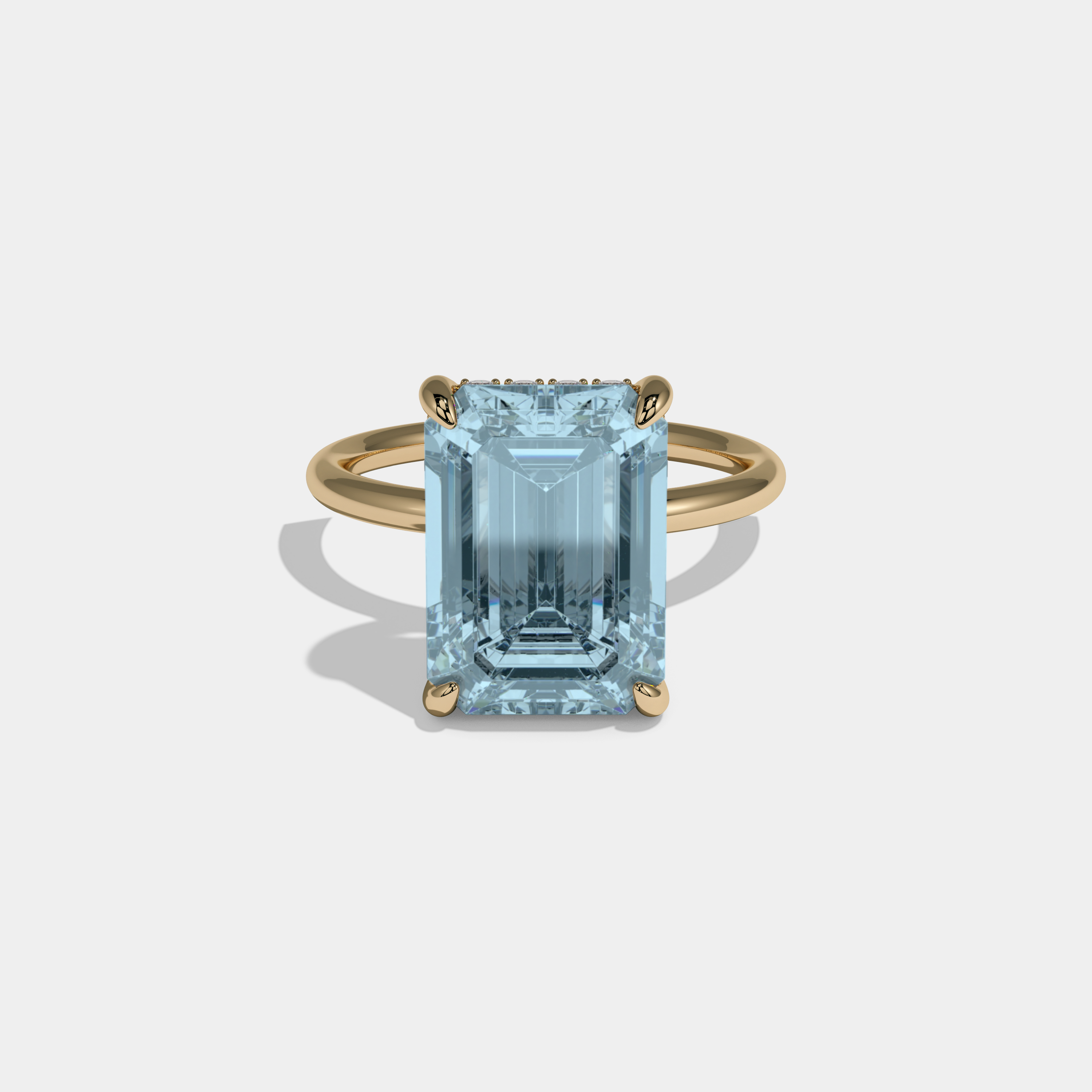 Sophia Fancy Light Blue Emerald Brilliant Cut Diamond Plain Band With Hidden Halo 6.5ct 18K Yellow Gold
