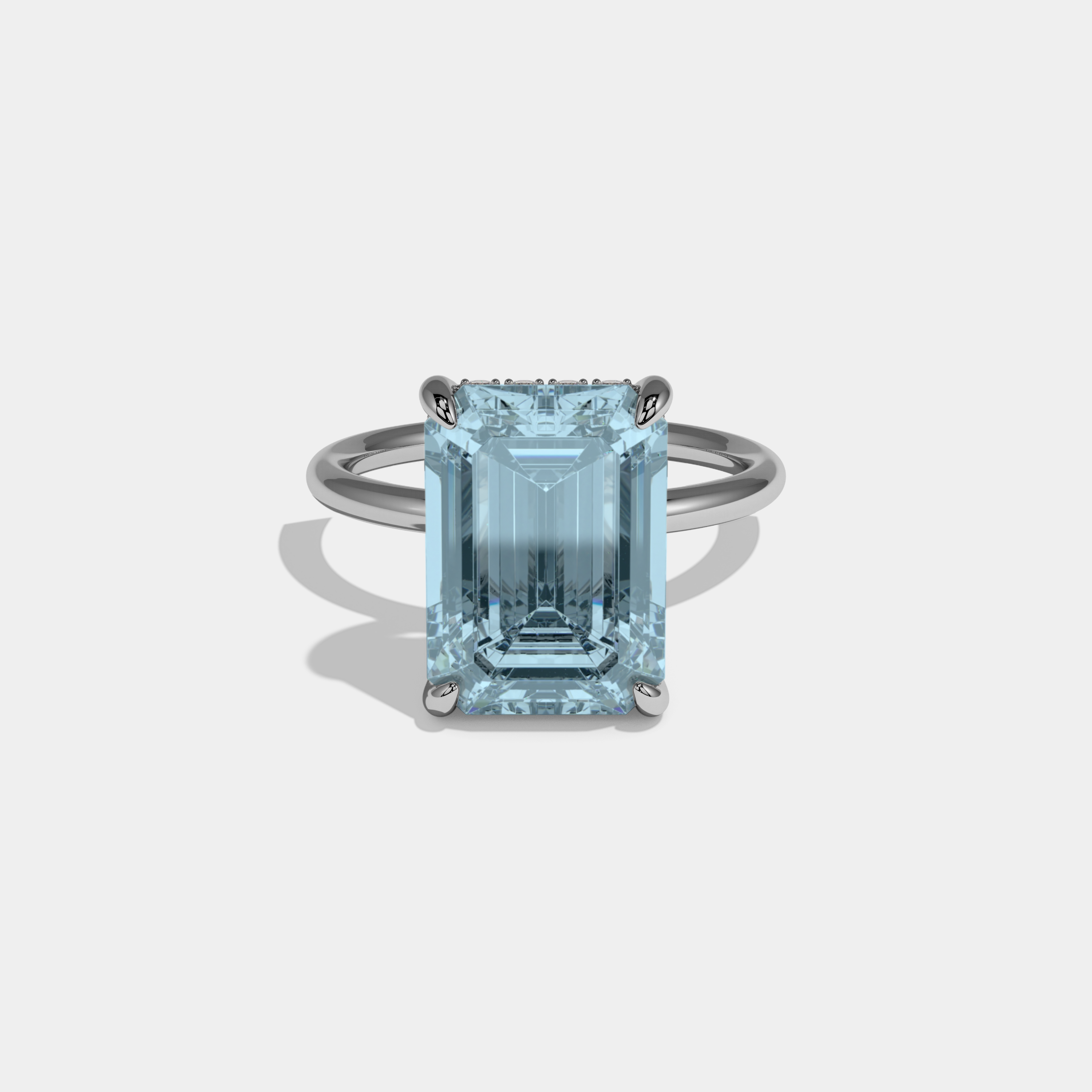 Caroline Fancy Light Blue Emerald Brilliant Cut Diamond Plain Band With Hidden Halo 6.5ct 18K White Gold