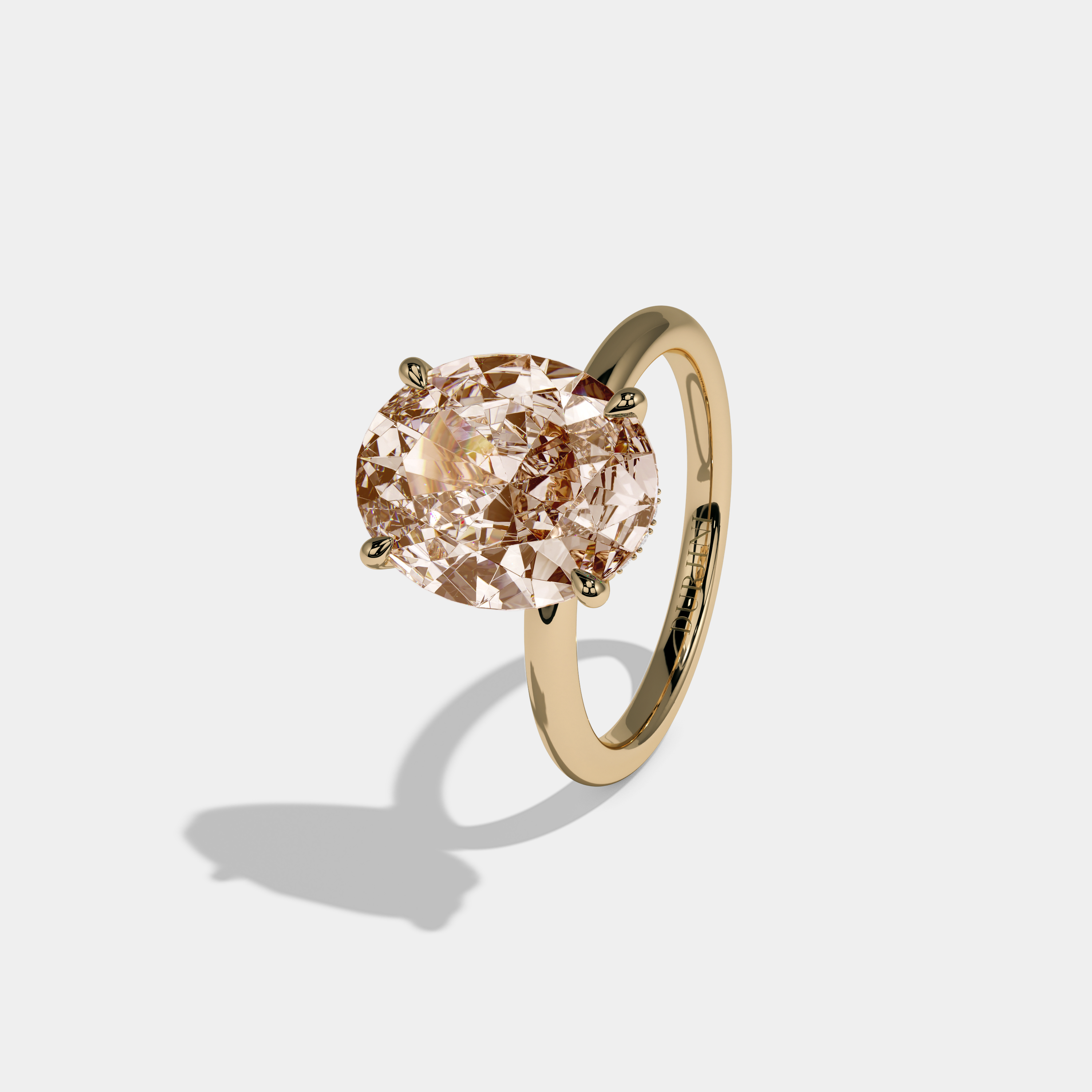 Catherine Fancy Champagne Brown Oval Cut Diamond Plain Band Engagement Ring 6.5ct 18K Yellow Gold