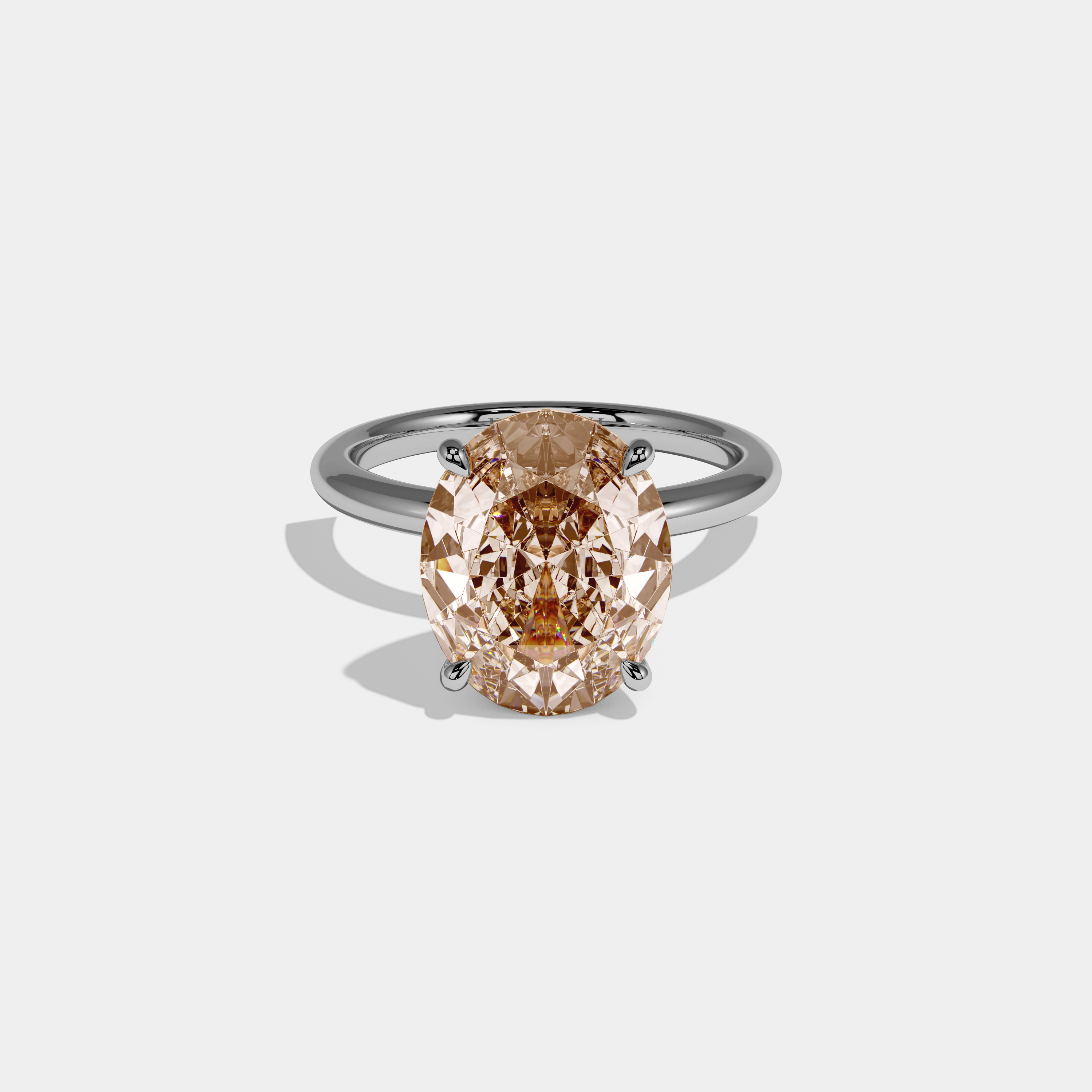 Louisa Fancy Champagne Brown Oval Cut Diamond Plain Band Engagement Ring 6.5ct 18K White Gold