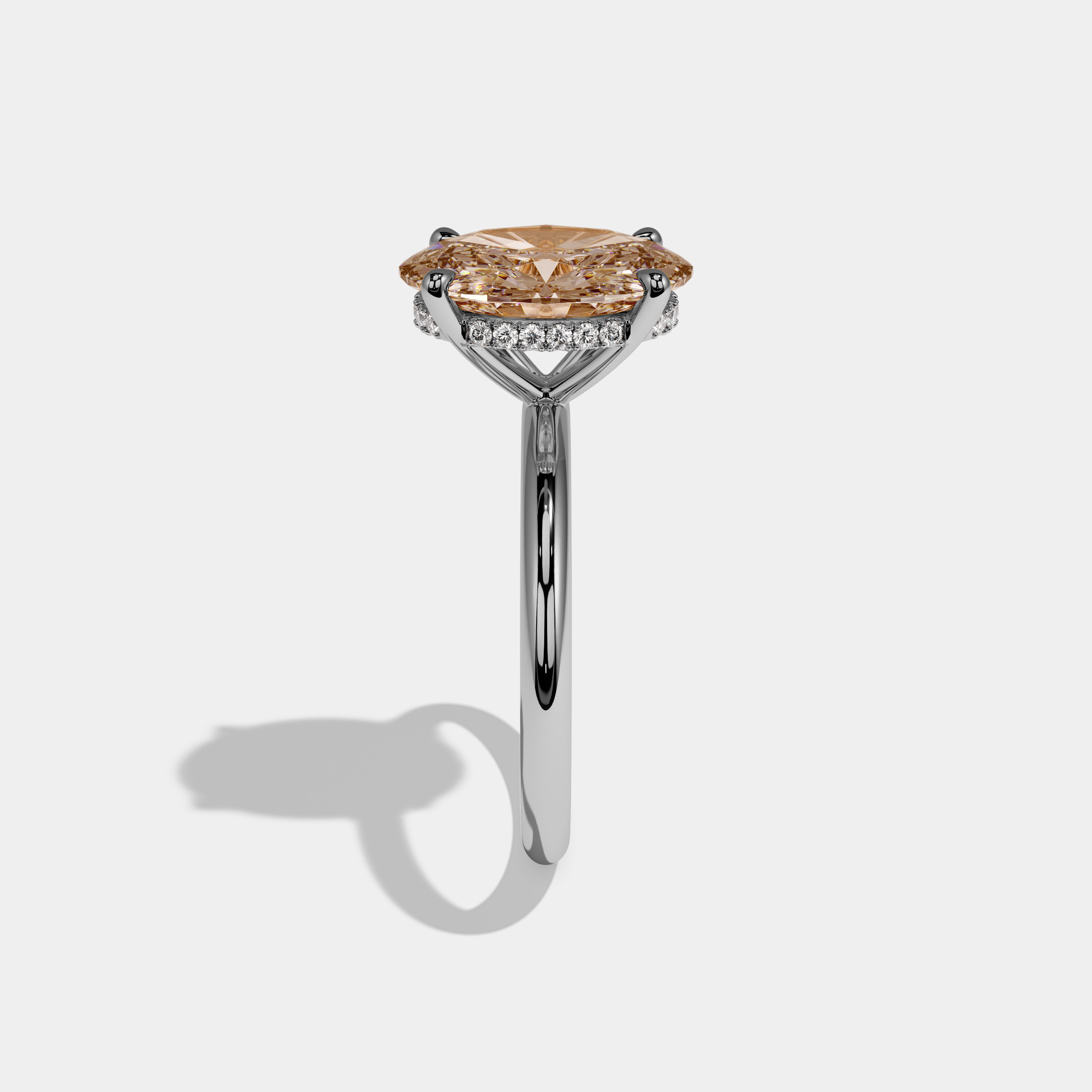Louisa Fancy Champagne Brown Oval Cut Diamond Plain Band Engagement Ring 6.5ct 18K White Gold