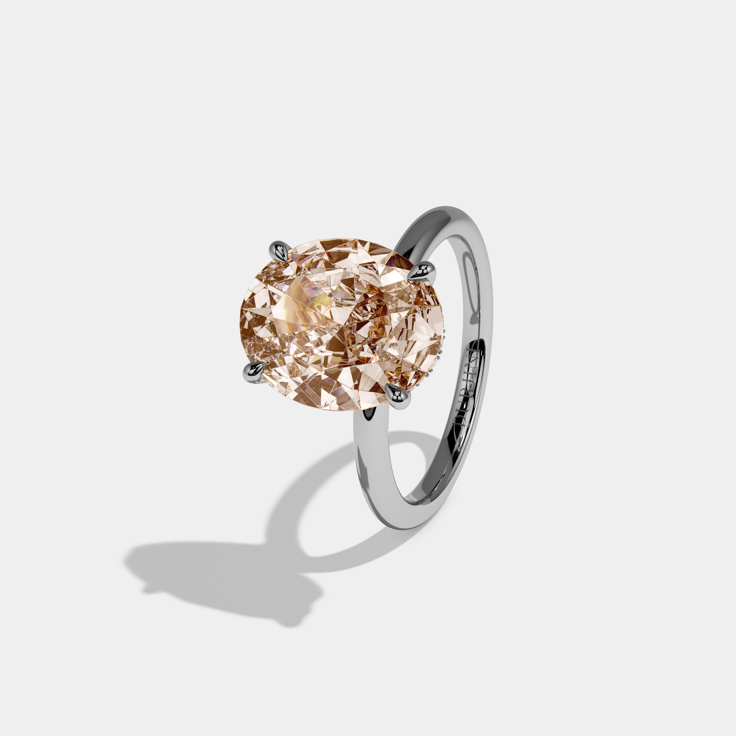 Louisa Fancy Champagne Brown Oval Cut Diamond Plain Band Engagement Ring 6.5ct 18K White Gold