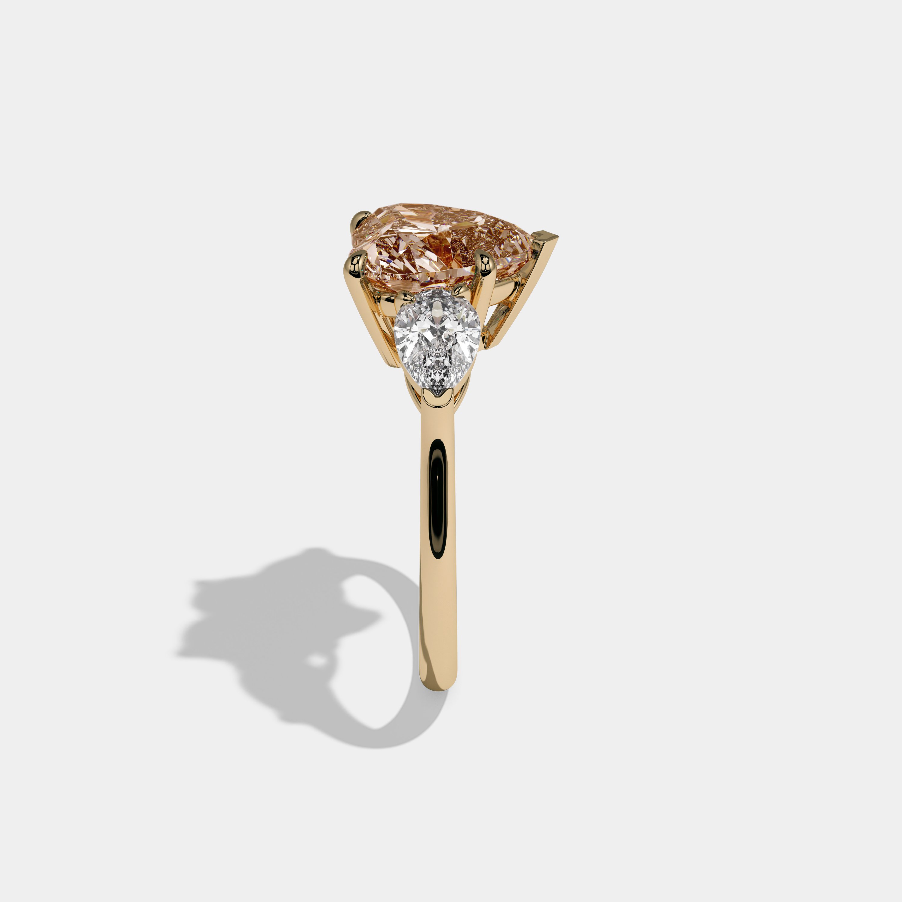 Catherine Fancy Champagne Brown Heart Cut Diamond Plain Band With Pear Cut Sides Engagement Ring 8ct 18K Yellow Gold