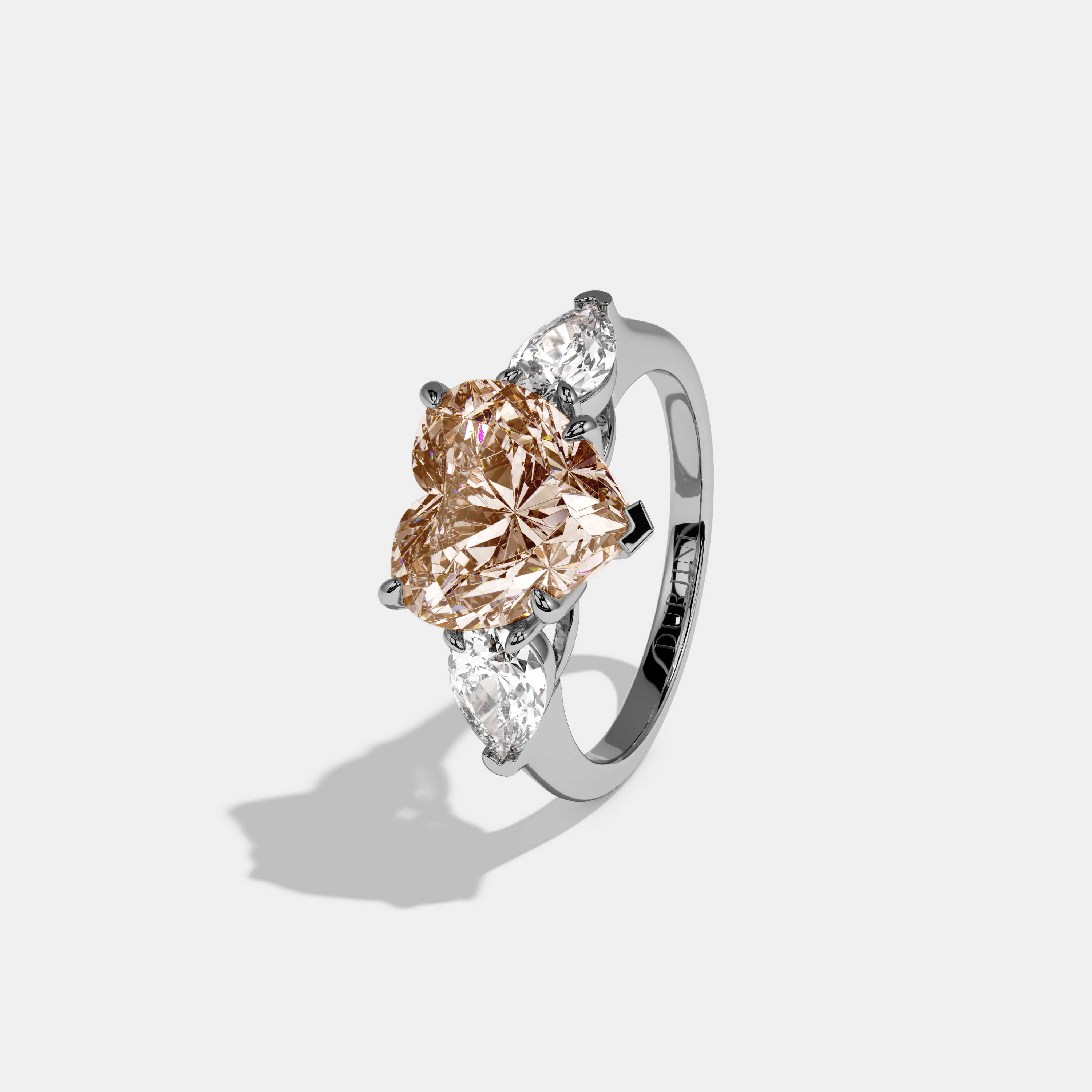 Louisa Fancy Champagne Brown Heart Cut Diamond Plain Band With Pear Cut Sides Engagement Ring 8ct 18K White Gold