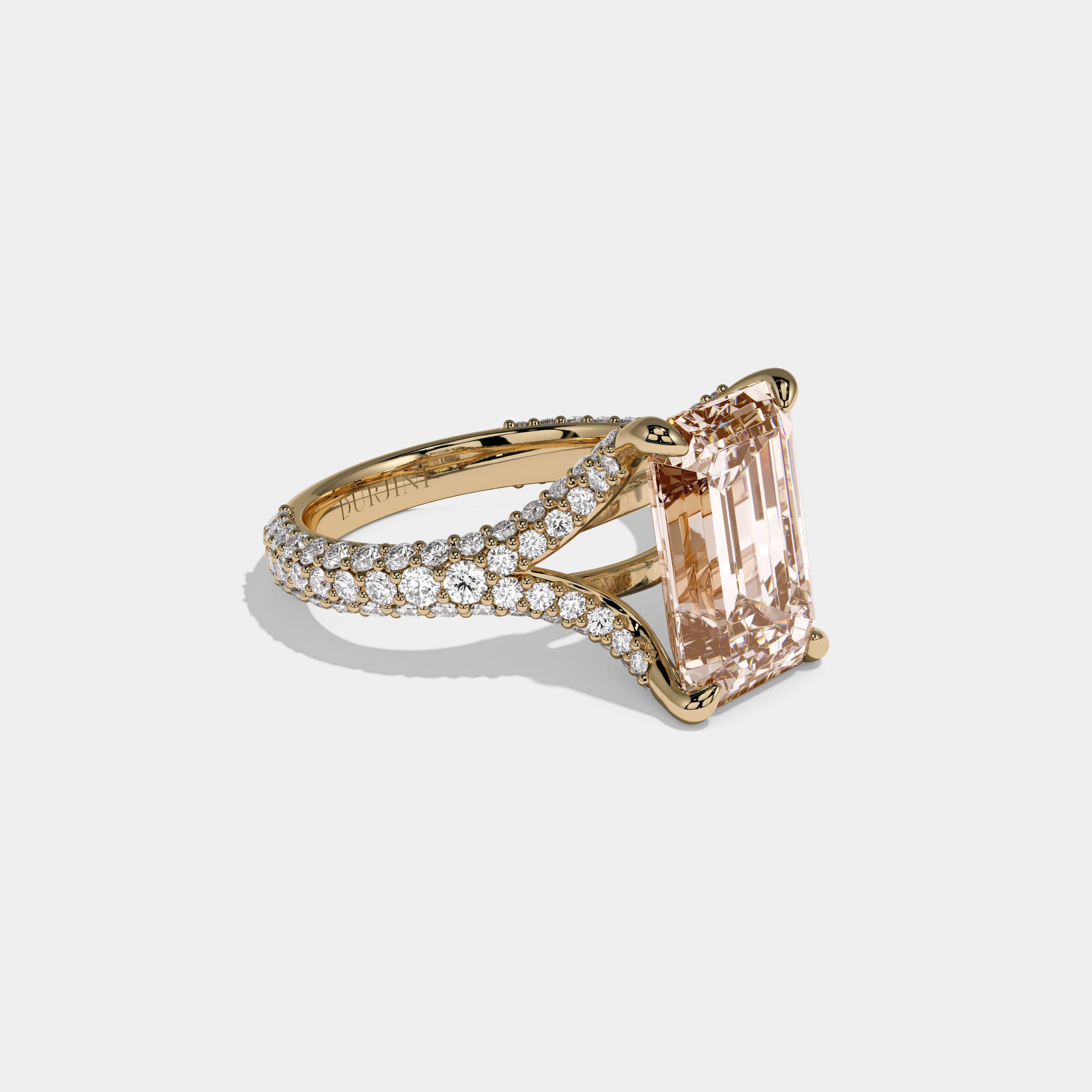 Catherine Fancy Champagne Brown Emerald Cut Diamond Band Engagement Ring 8ct 18K Yellow Gold