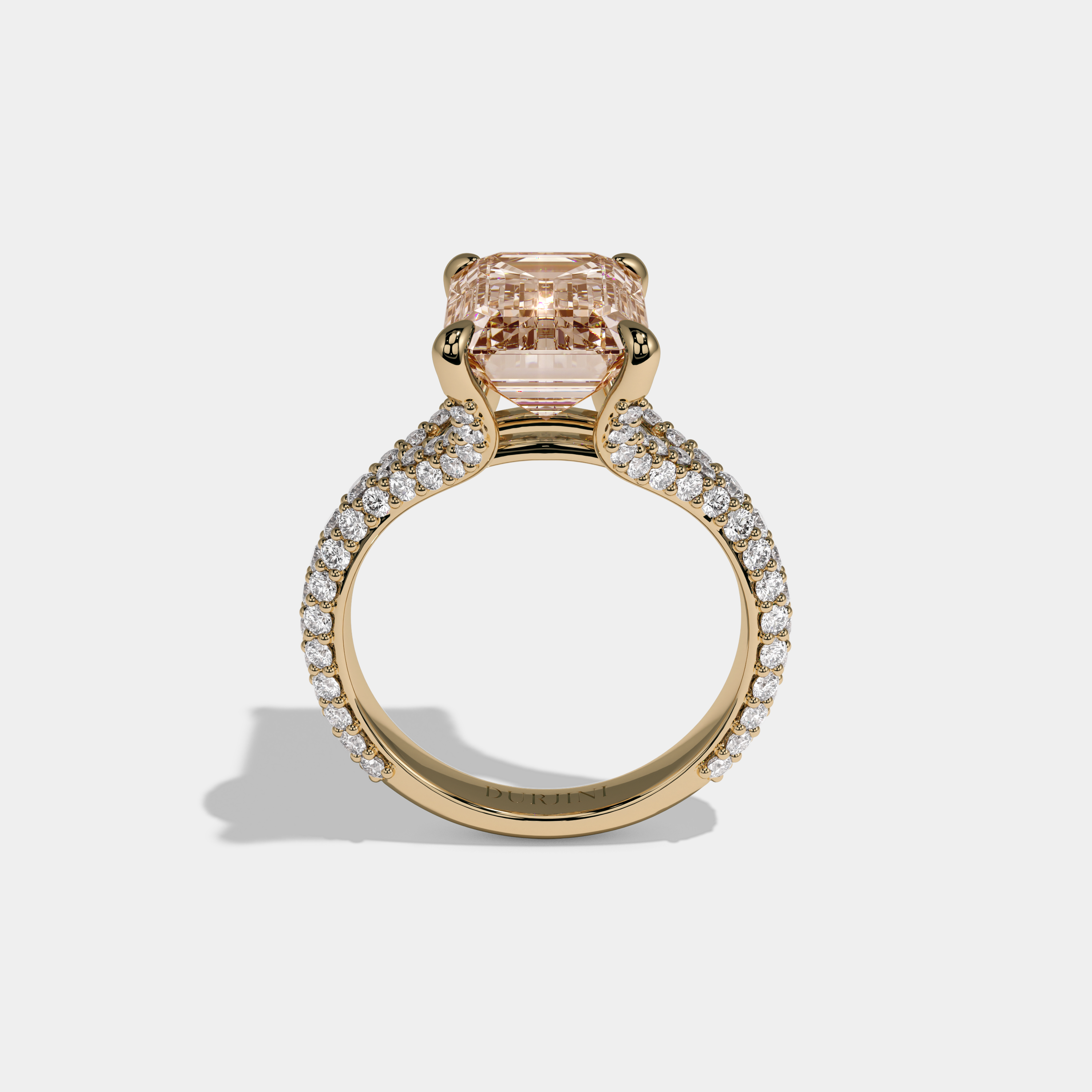 Catherine Fancy Champagne Brown Emerald Cut Diamond Band Engagement Ring 8ct 18K Yellow Gold