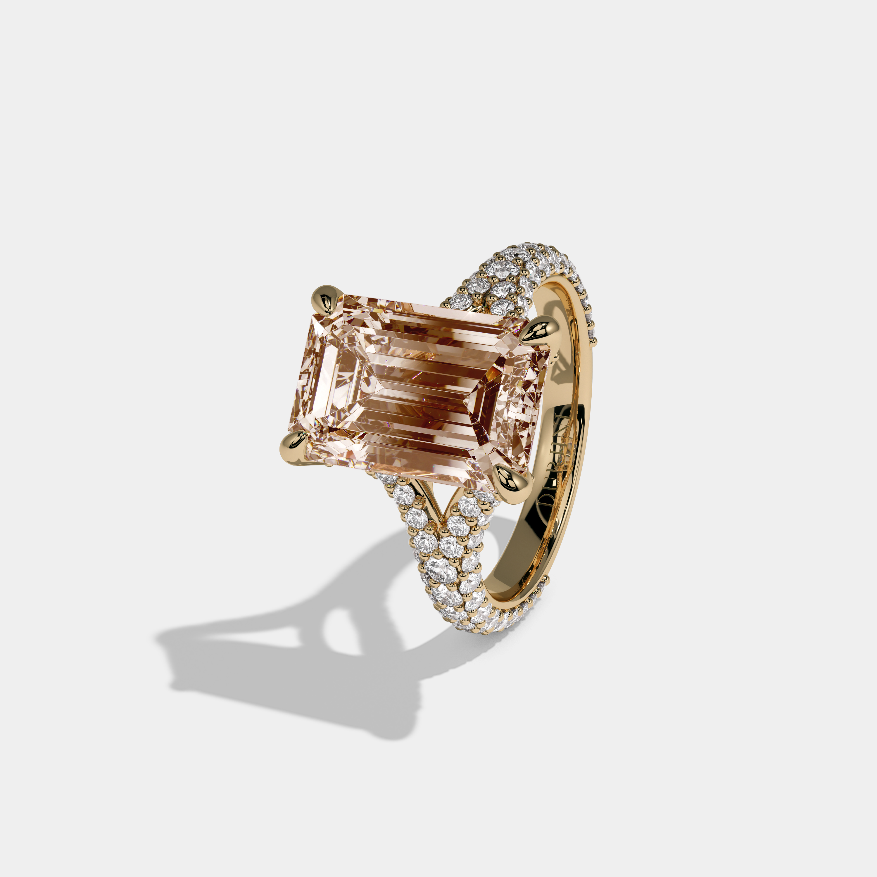 Catherine Fancy Champagne Brown Emerald Cut Diamond Band Engagement Ring 8ct 18K Yellow Gold