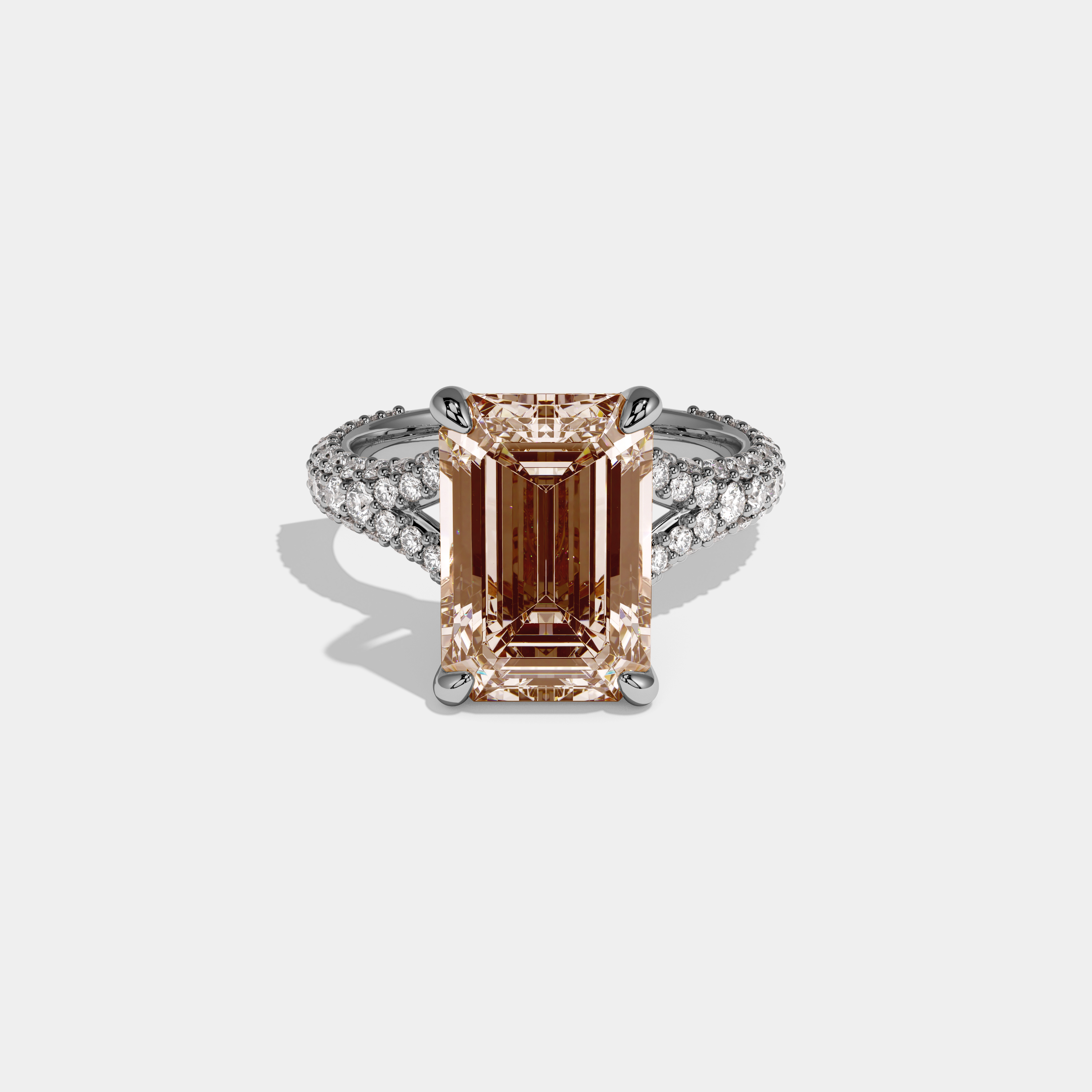 Louisa Fancy Champagne Brown Emerald Cut Diamond Band Engagement Ring 8ct 18K White Gold