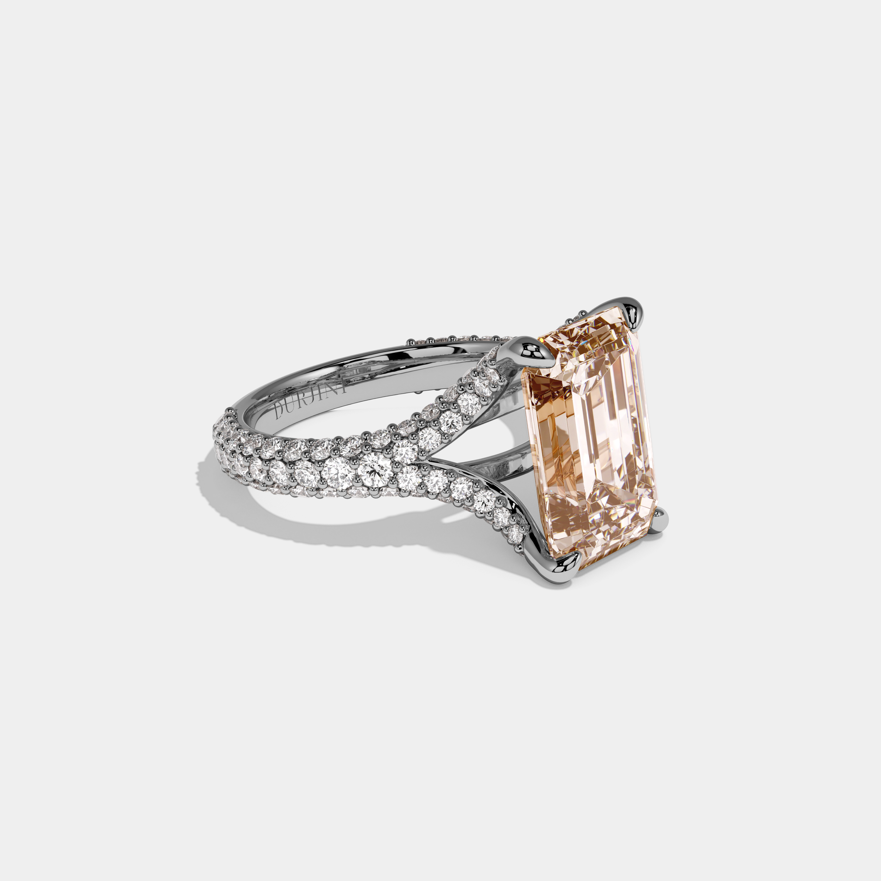 Louisa Fancy Champagne Brown Emerald Cut Diamond Band Engagement Ring 8ct 18K White Gold