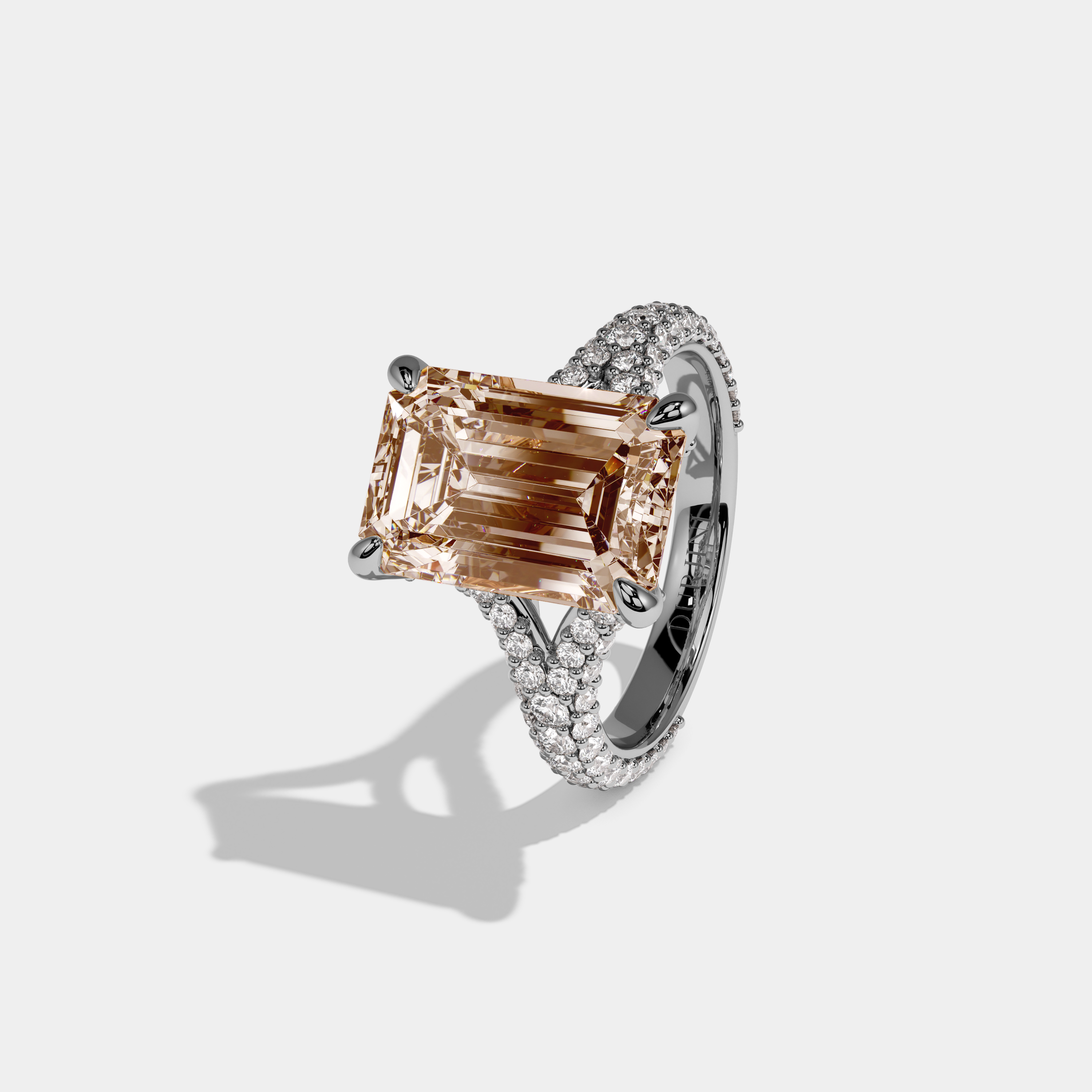 Louisa Fancy Champagne Brown Emerald Cut Diamond Band Engagement Ring 8ct 18K White Gold