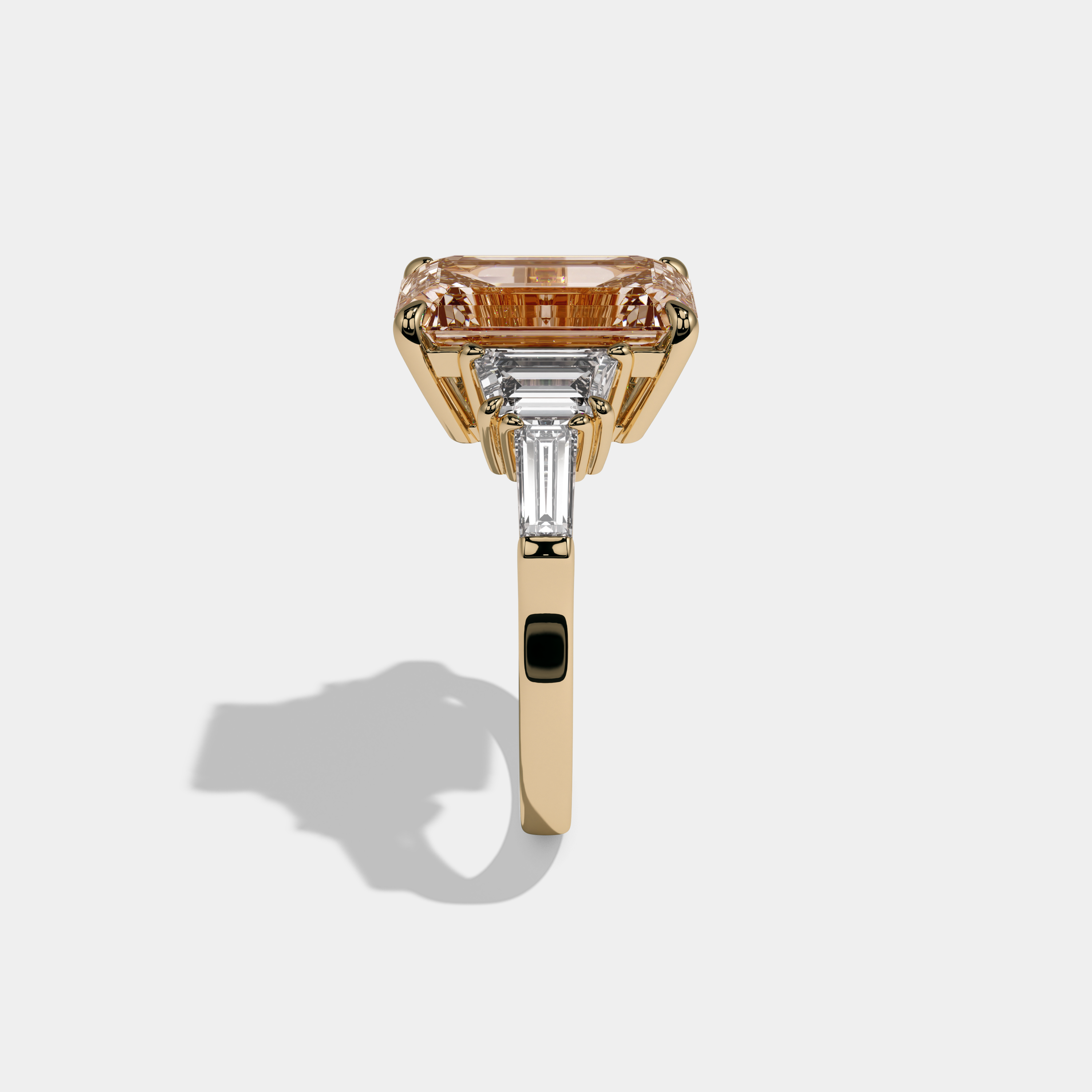 Catherine Fancy Champagne Brown Emerald Cut Diamond Plain Band With Step Cut Sides Engagement Ring 8ct 18K Yellow Gold