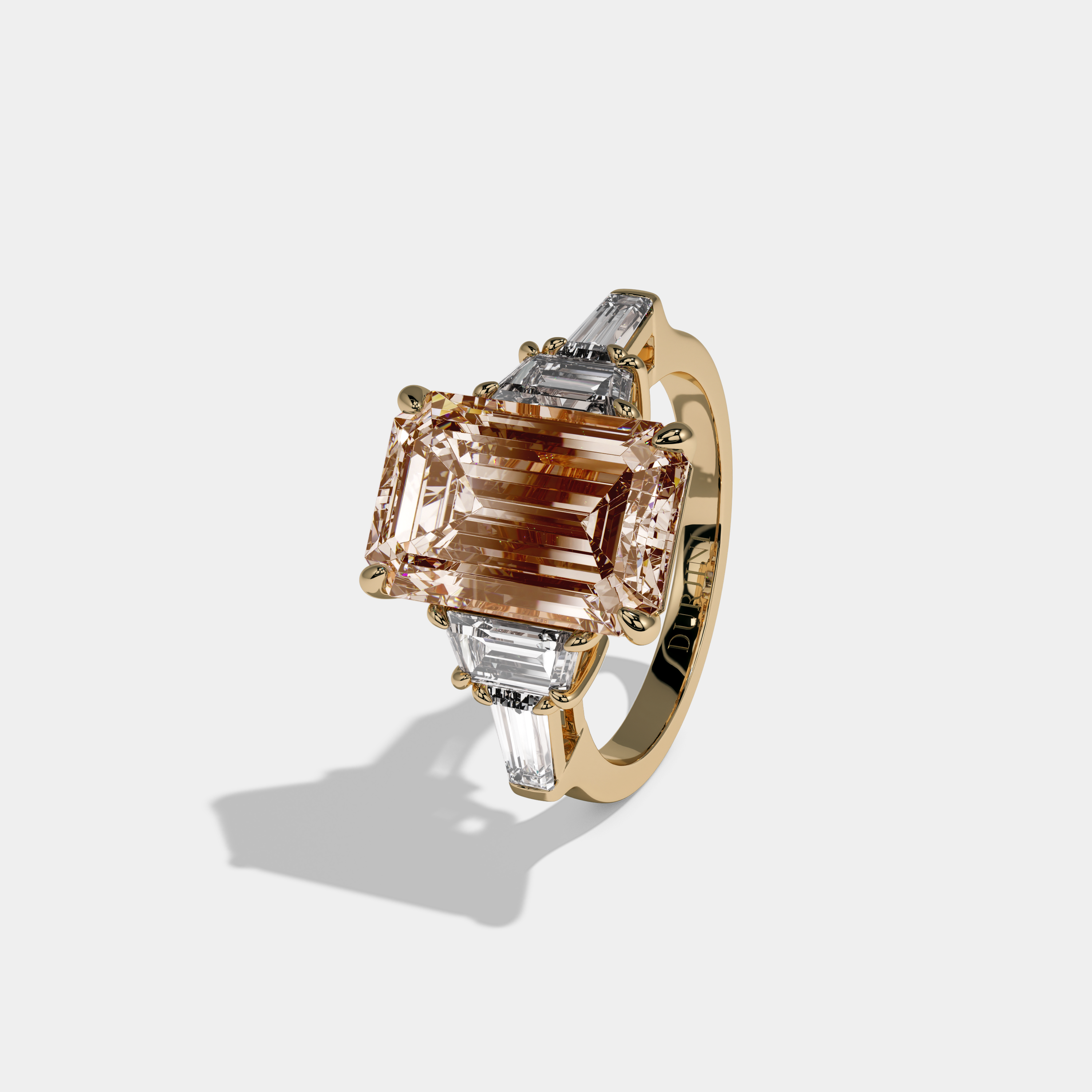 Catherine Fancy Champagne Brown Emerald Cut Diamond Plain Band With Step Cut Sides Engagement Ring 8ct 18K Yellow Gold
