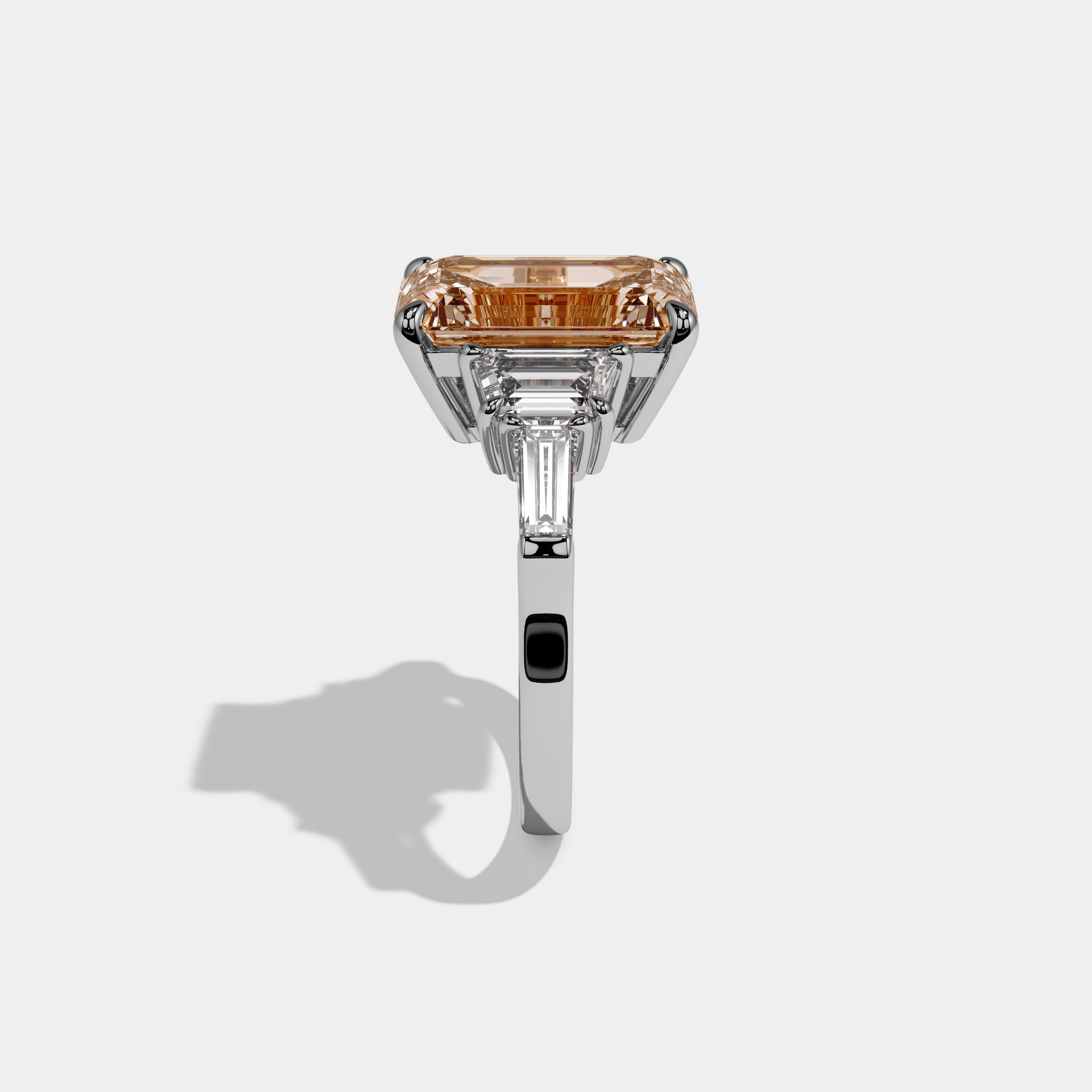Louisa Fancy Champagne Brown Emerald Cut Diamond Plain Band With Step Cut Sides Engagement Ring 8ct 18K White Gold
