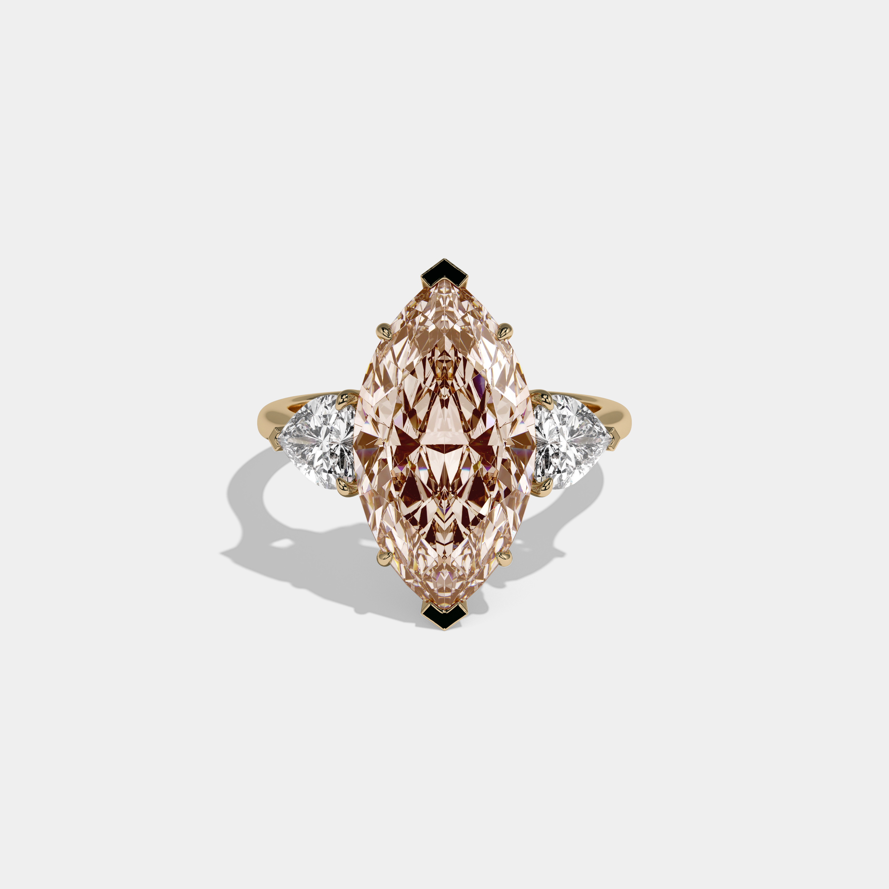 Catherine Fancy Champagne Brown Marquise Cut Diamond Plain Band With Heart Cut Sides Engagement Ring 8ct 18K Yellow Gold