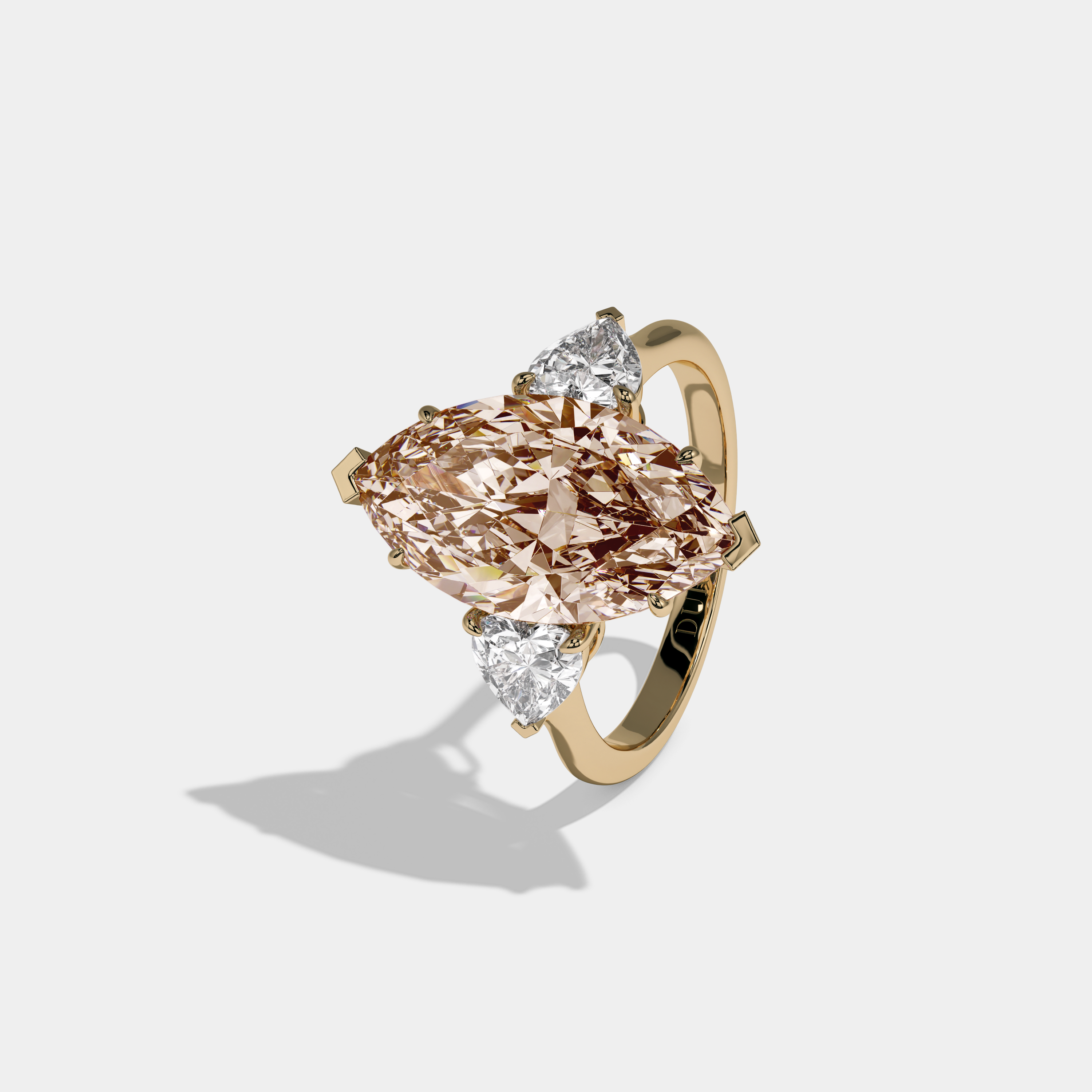 Catherine Fancy Champagne Brown Marquise Cut Diamond Plain Band With Heart Cut Sides Engagement Ring 8ct 18K Yellow Gold