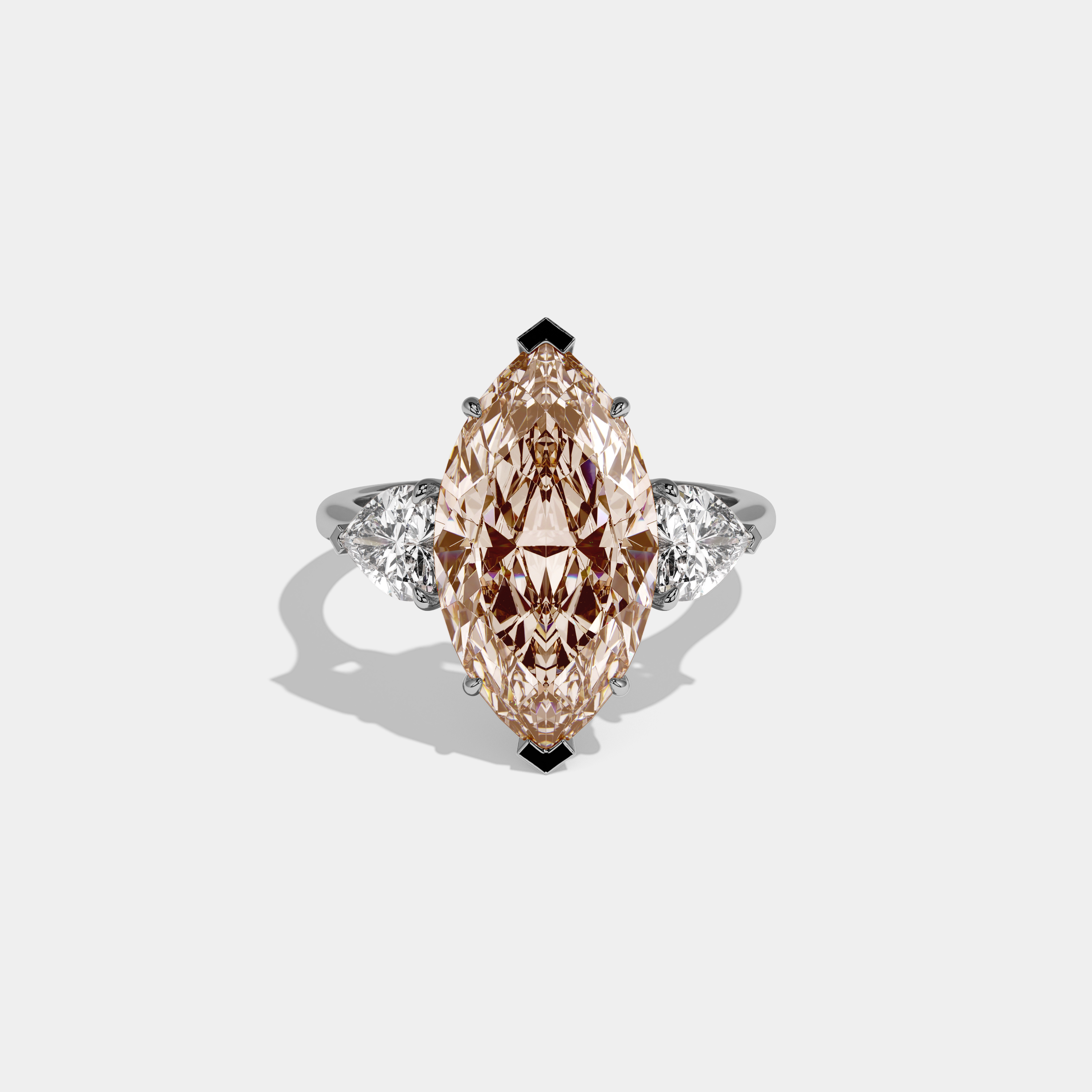 Louisa Fancy Champagne Brown Marquise Cut Diamond Plain Band With Heart Cut Sides Engagement Ring 8ct 18K White Gold