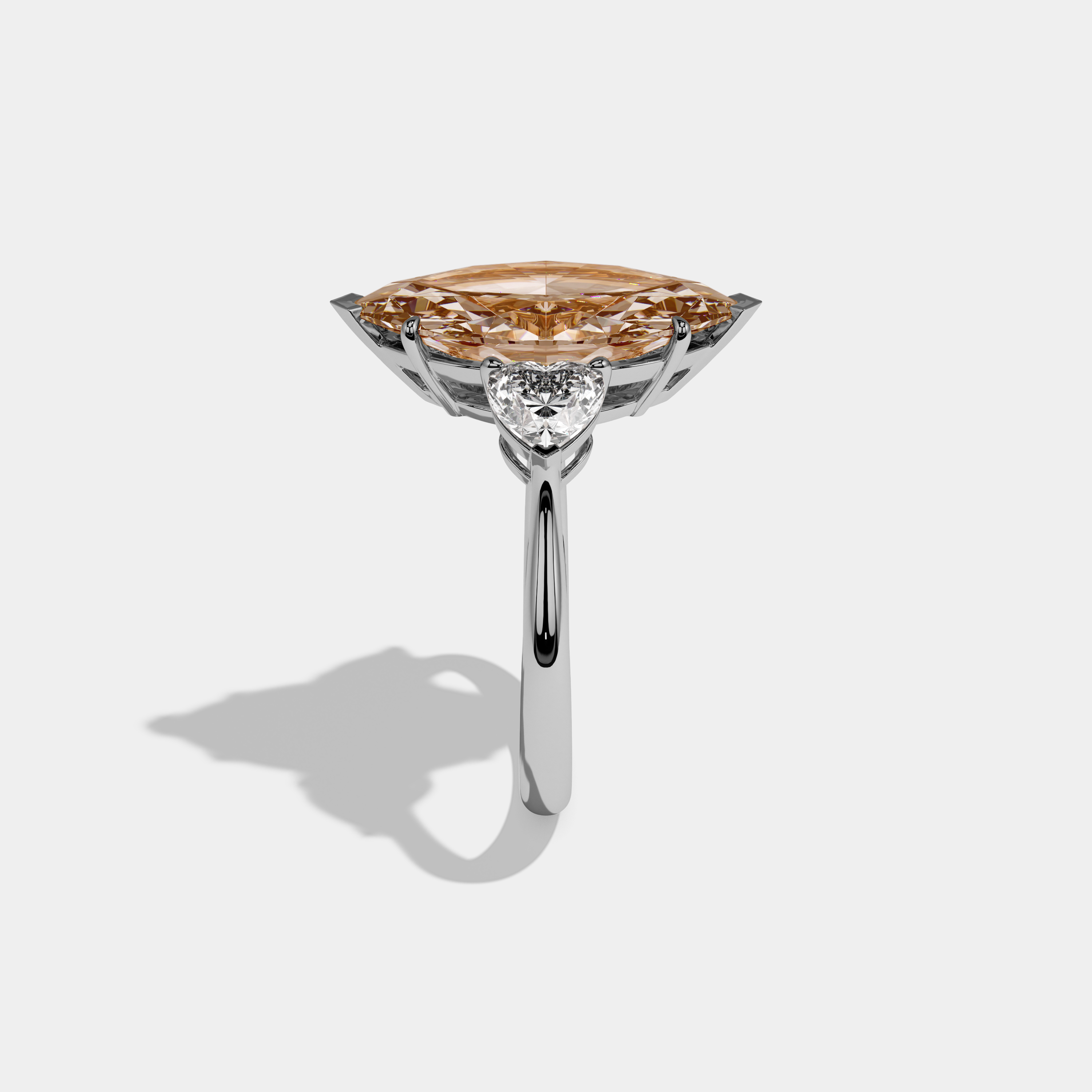 Louisa Fancy Champagne Brown Marquise Cut Diamond Plain Band With Heart Cut Sides Engagement Ring 8ct 18K White Gold