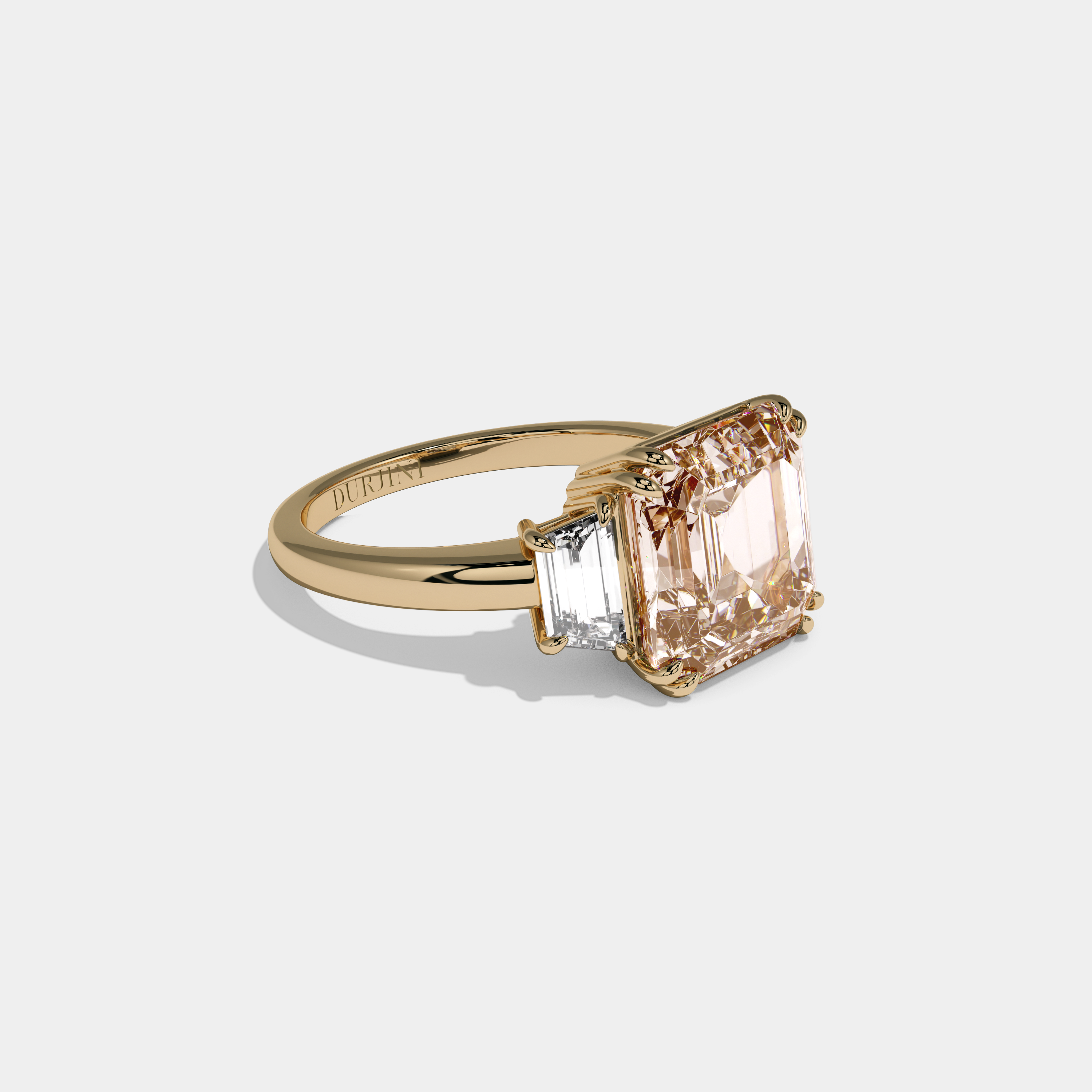 Catherine Fancy Champagne Brown Asscher Cut Diamond Plain Band With Step Cut Sides Engagement Ring 8ct 18K Yellow Gold