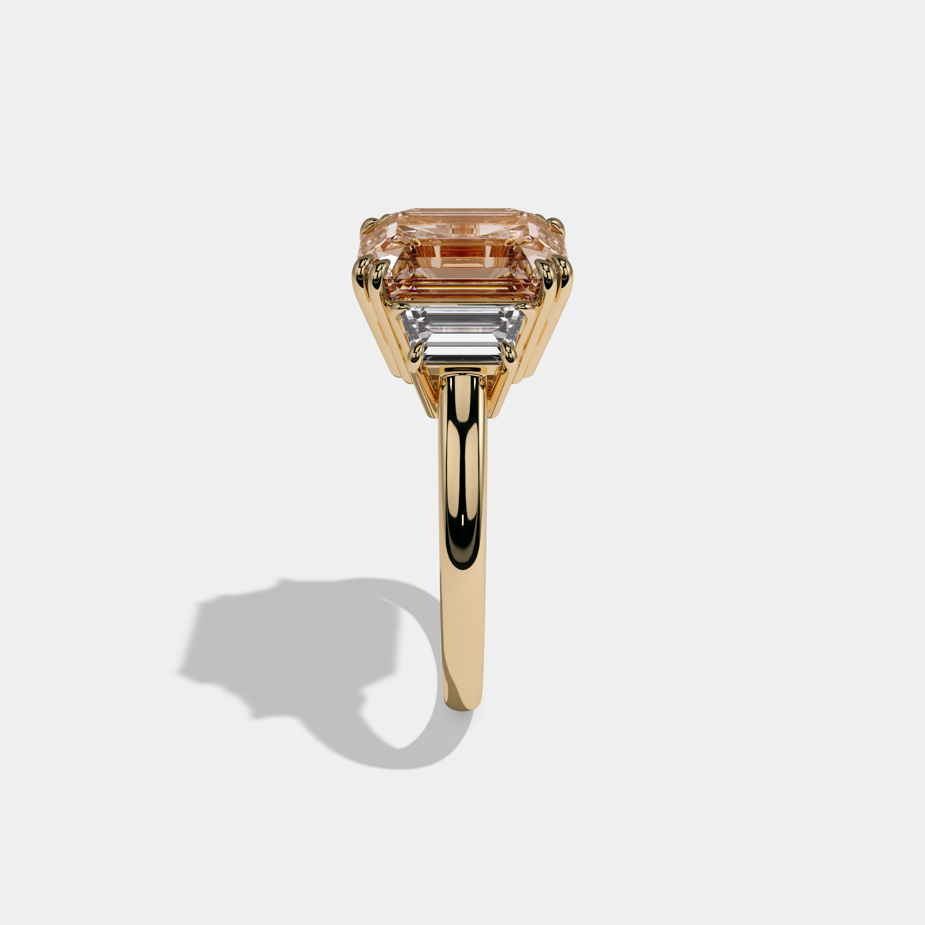 Catherine Fancy Champagne Brown Asscher Cut Diamond Plain Band With Step Cut Sides Engagement Ring 8ct 18K Yellow Gold