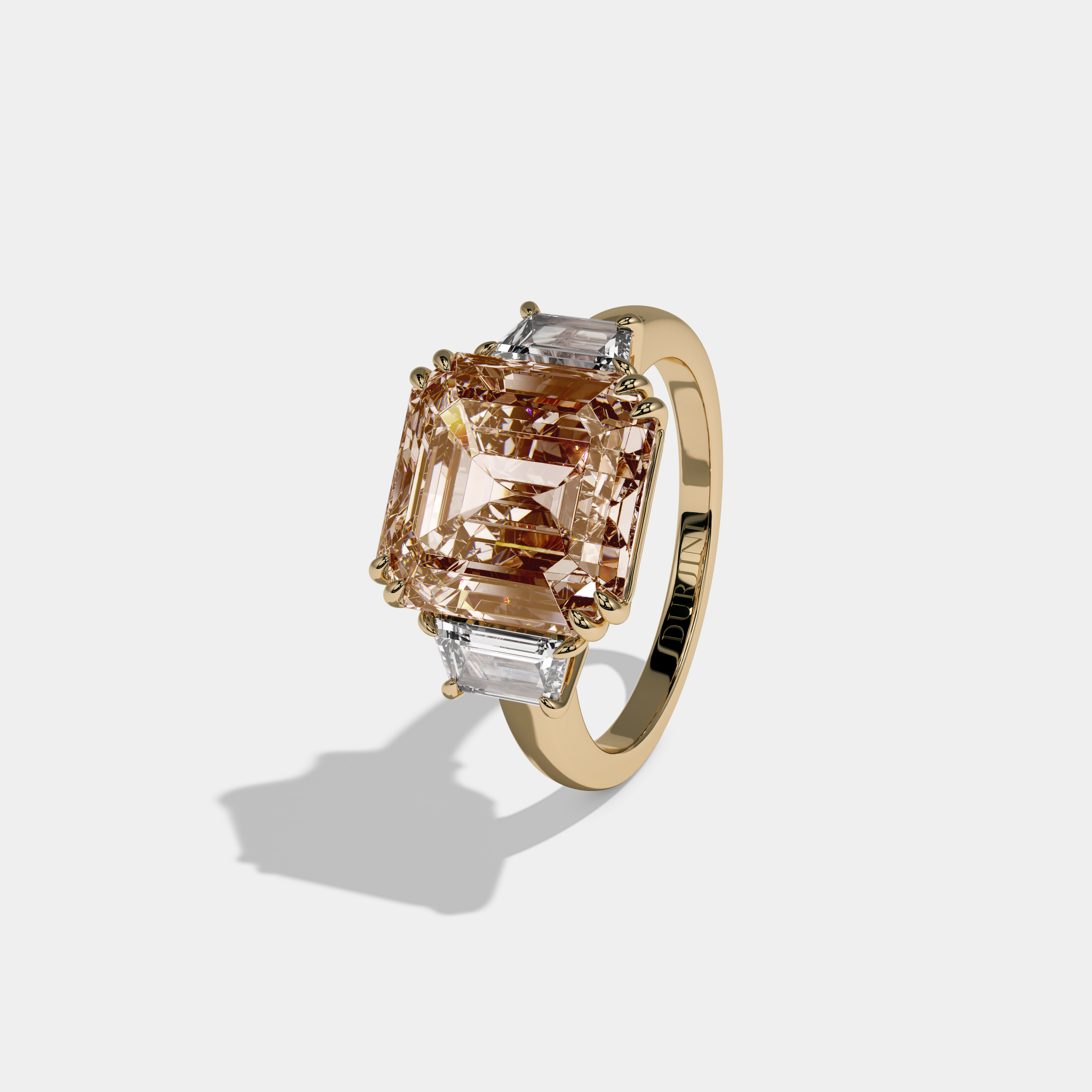 Catherine Fancy Champagne Brown Asscher Cut Diamond Plain Band With Step Cut Sides Engagement Ring 8ct 18K Yellow Gold