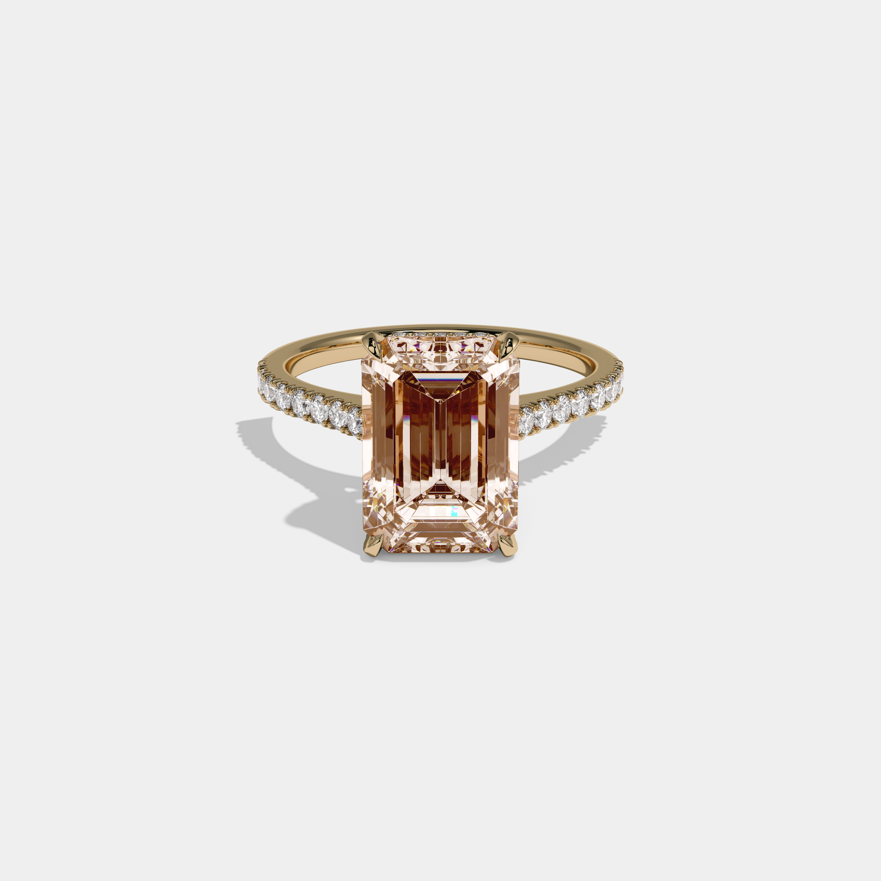 Alice Fancy Champagne Brown Emerald Cut Diamond Band Engagement Ring 8ct 18k Yellow Gold