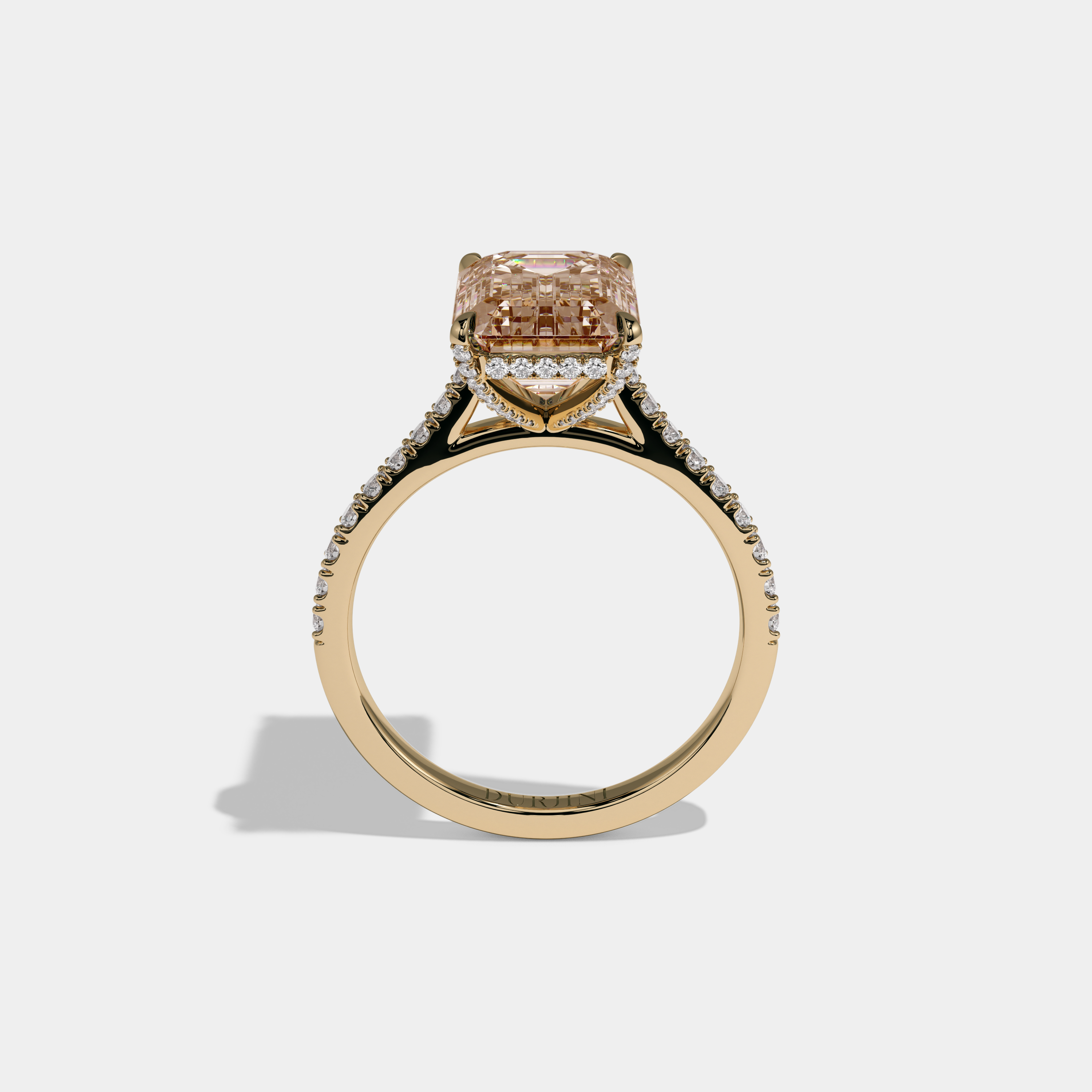 Alice Fancy Champagne Brown Emerald Cut Diamond Band Engagement Ring 8ct 18k Yellow Gold