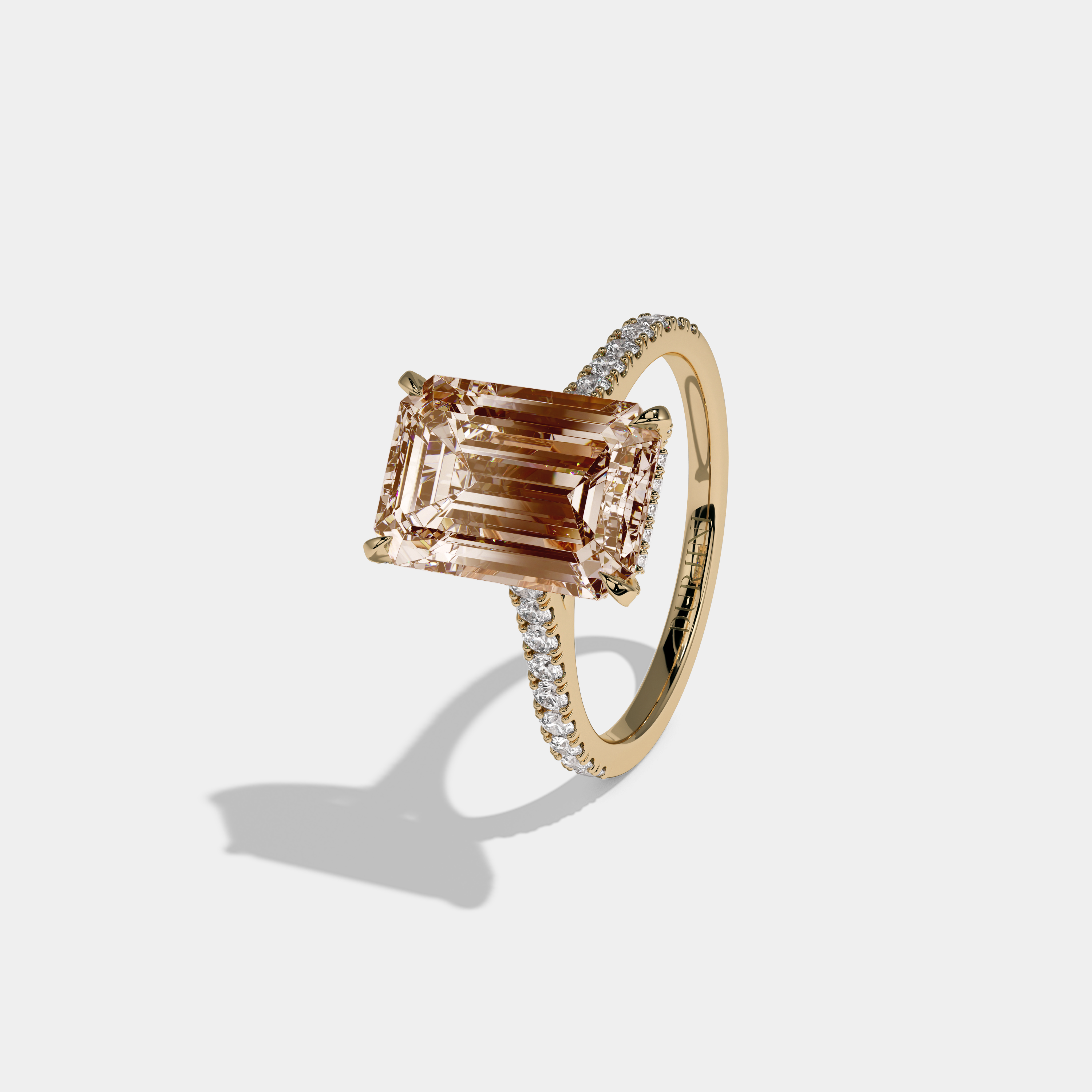 Alice Fancy Champagne Brown Emerald Cut Diamond Band Engagement Ring 8ct 18k Yellow Gold