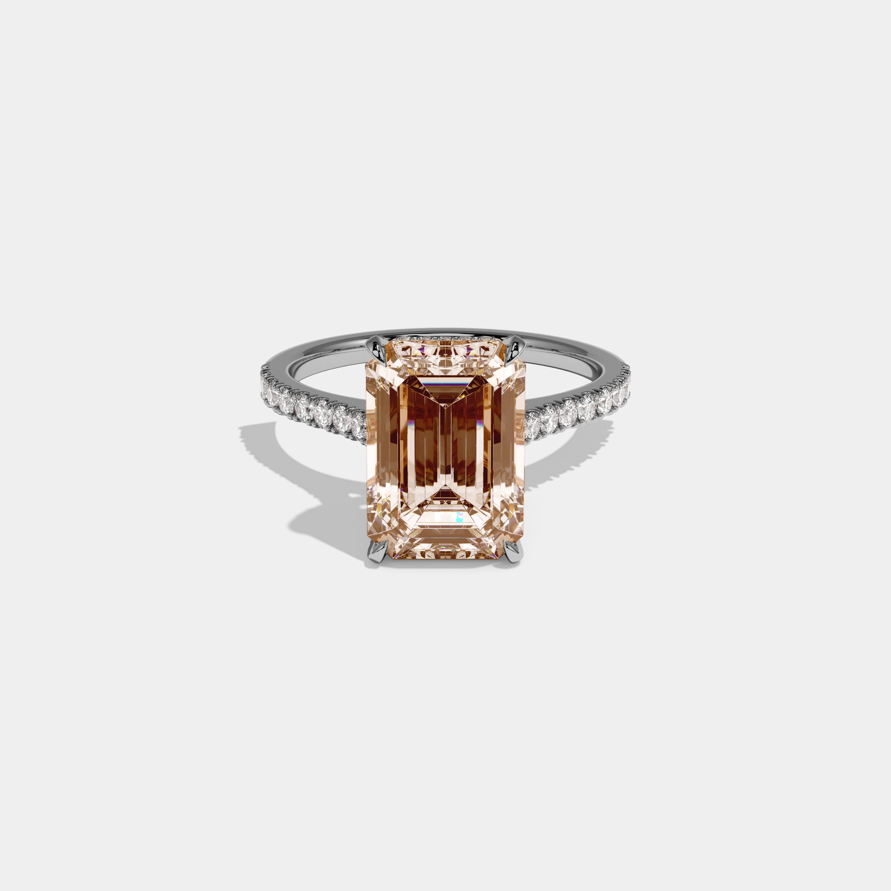 Caroline Fancy Champagne Brown Emerald Cut Diamond Band Engagement Ring 8ct 18k White Gold
