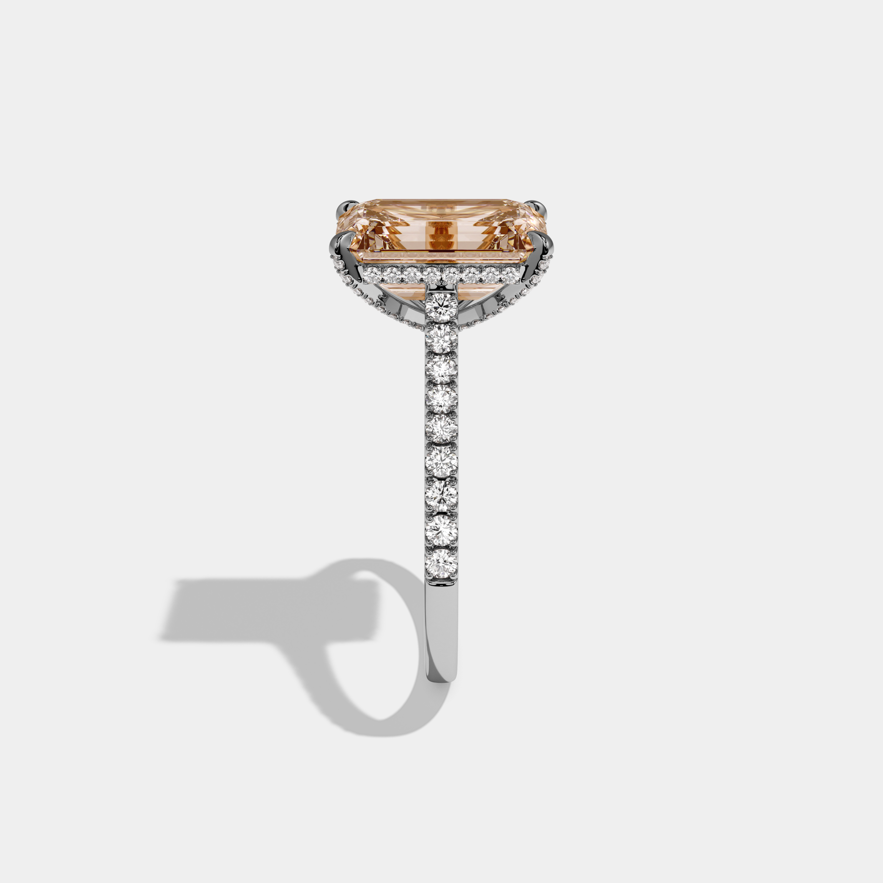 Caroline Fancy Champagne Brown Emerald Cut Diamond Band Engagement Ring 8ct 18k White Gold