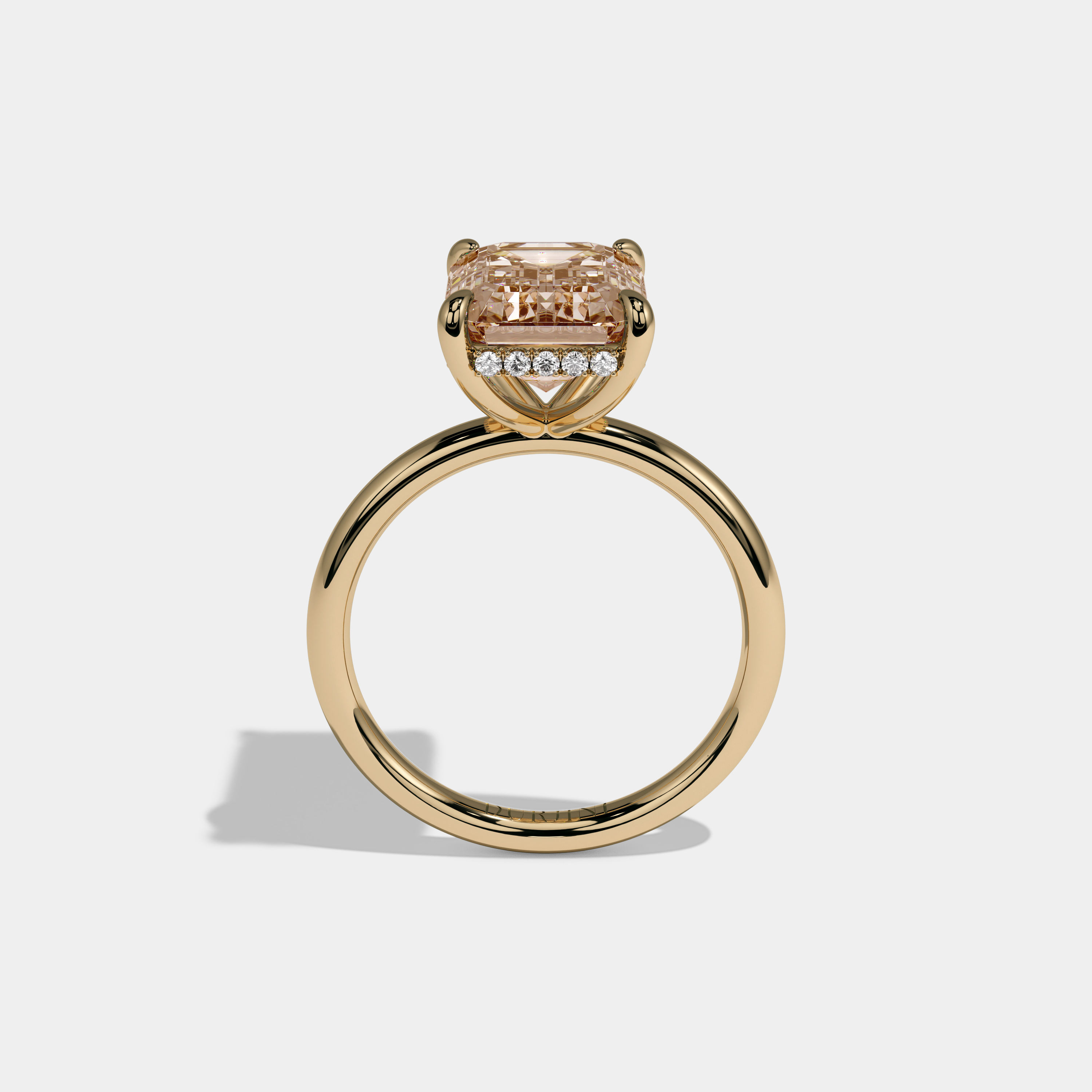 Augusta Fancy Champagne Brown Emerald Cut Diamond Plain Band Engagement Ring 6.50ct 18k Yellow Gold