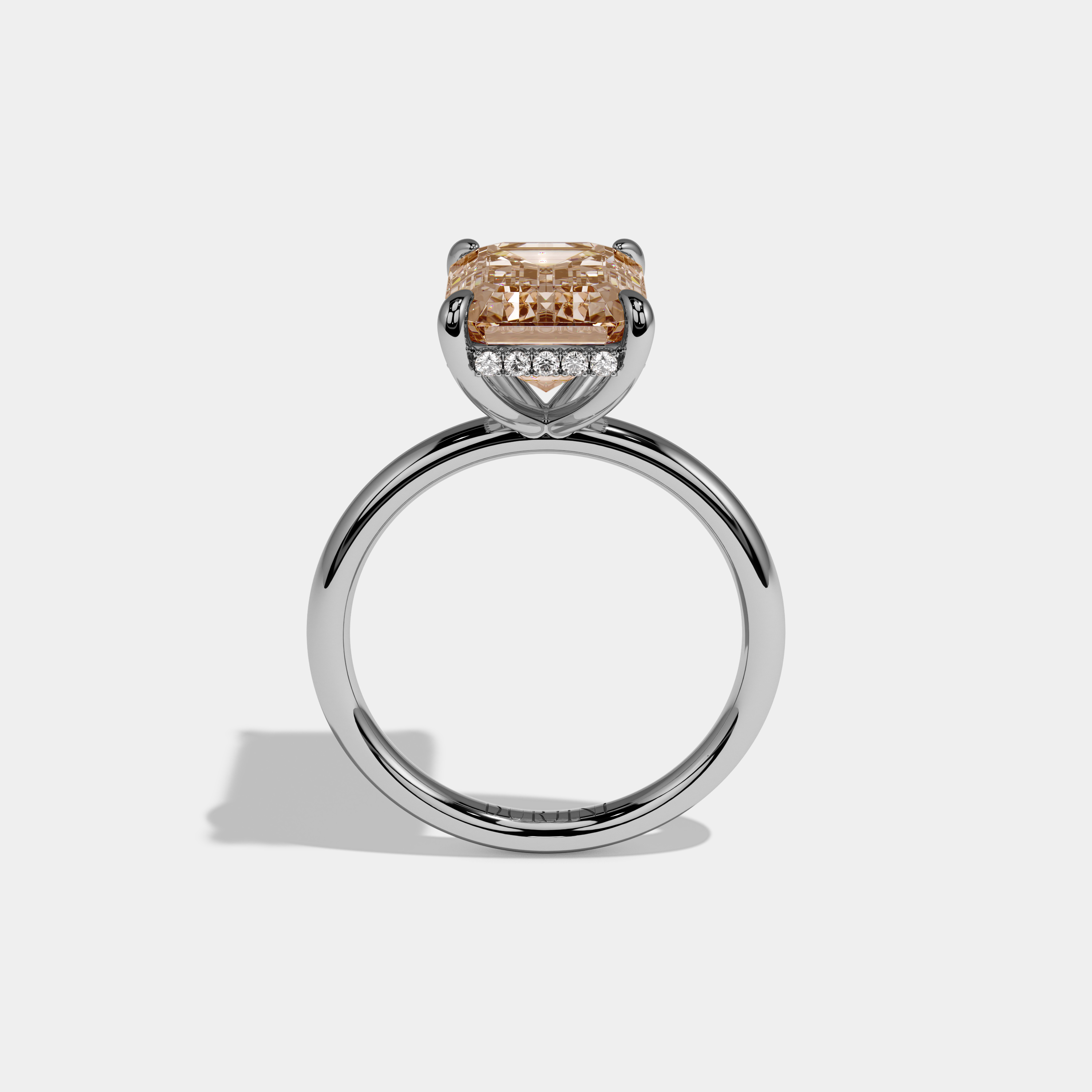 Caroline Fancy Champagne Brown Emerald Cut Diamond Plain Band Engagement Ring 6.50ct 18k White Gold