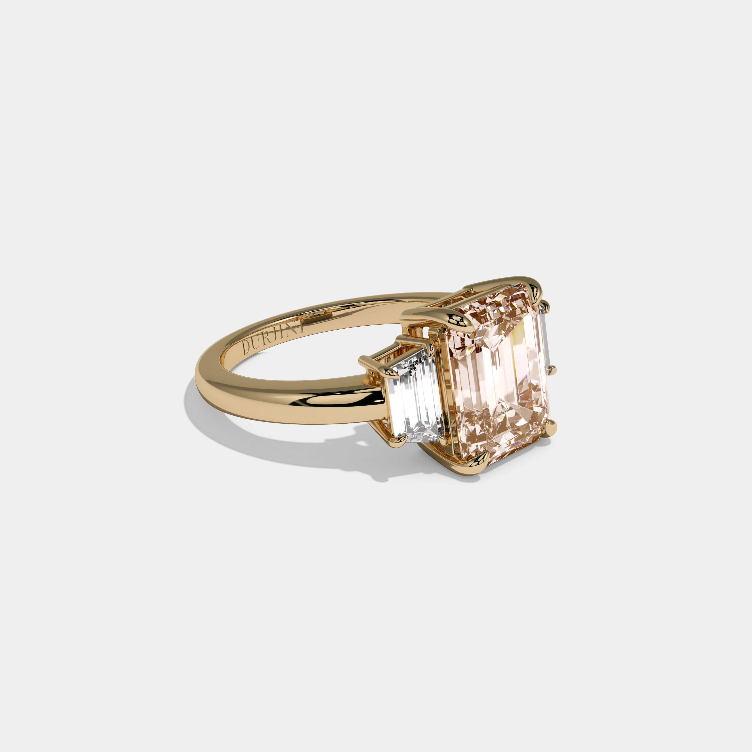 Augusta Fancy Champagne Brown Emerald Cut Diamond Plain Band With Step Cut Sides Engagement Ring 8ct 18k Yellow Gold