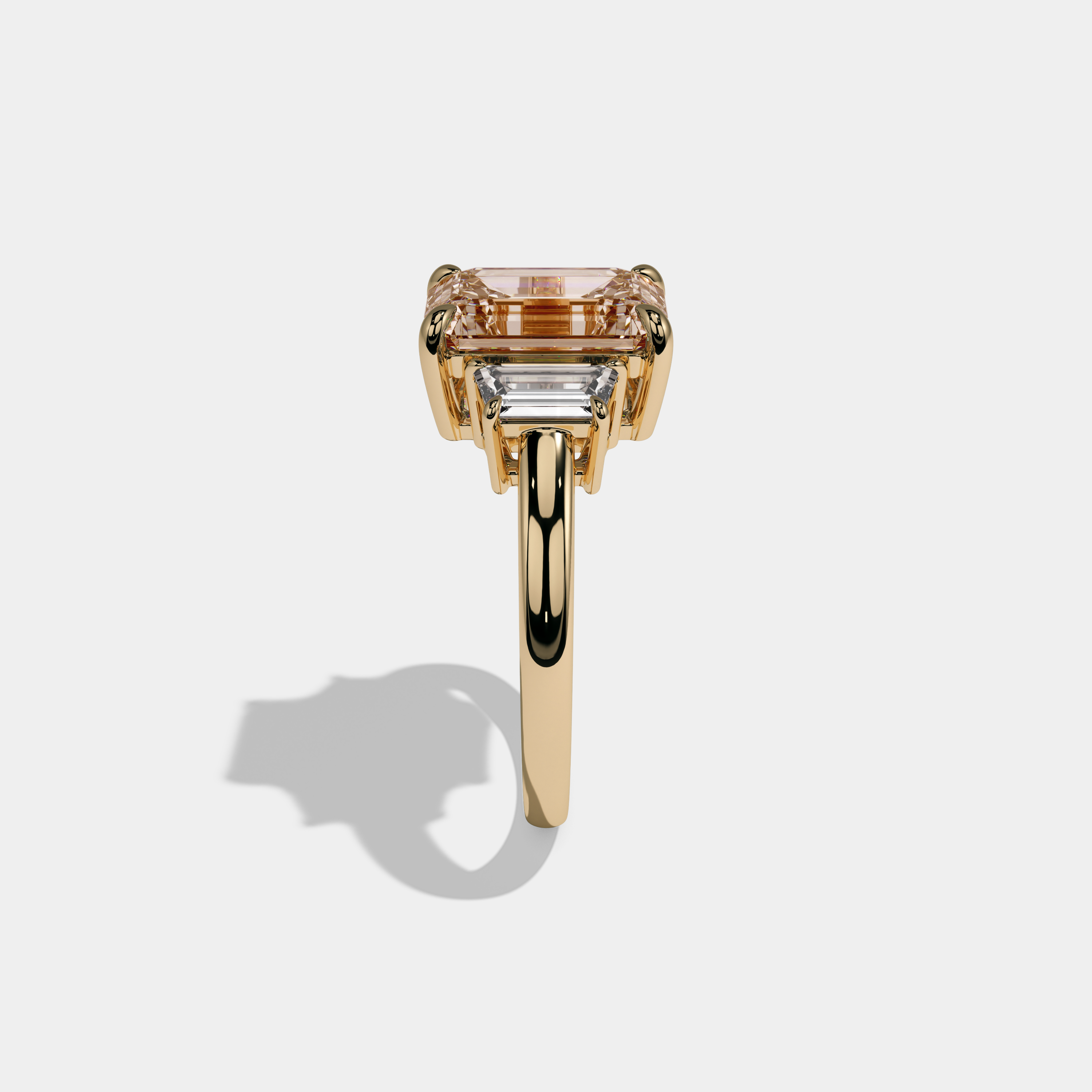 Augusta Fancy Champagne Brown Emerald Cut Diamond Plain Band With Step Cut Sides Engagement Ring 8ct 18k Yellow Gold