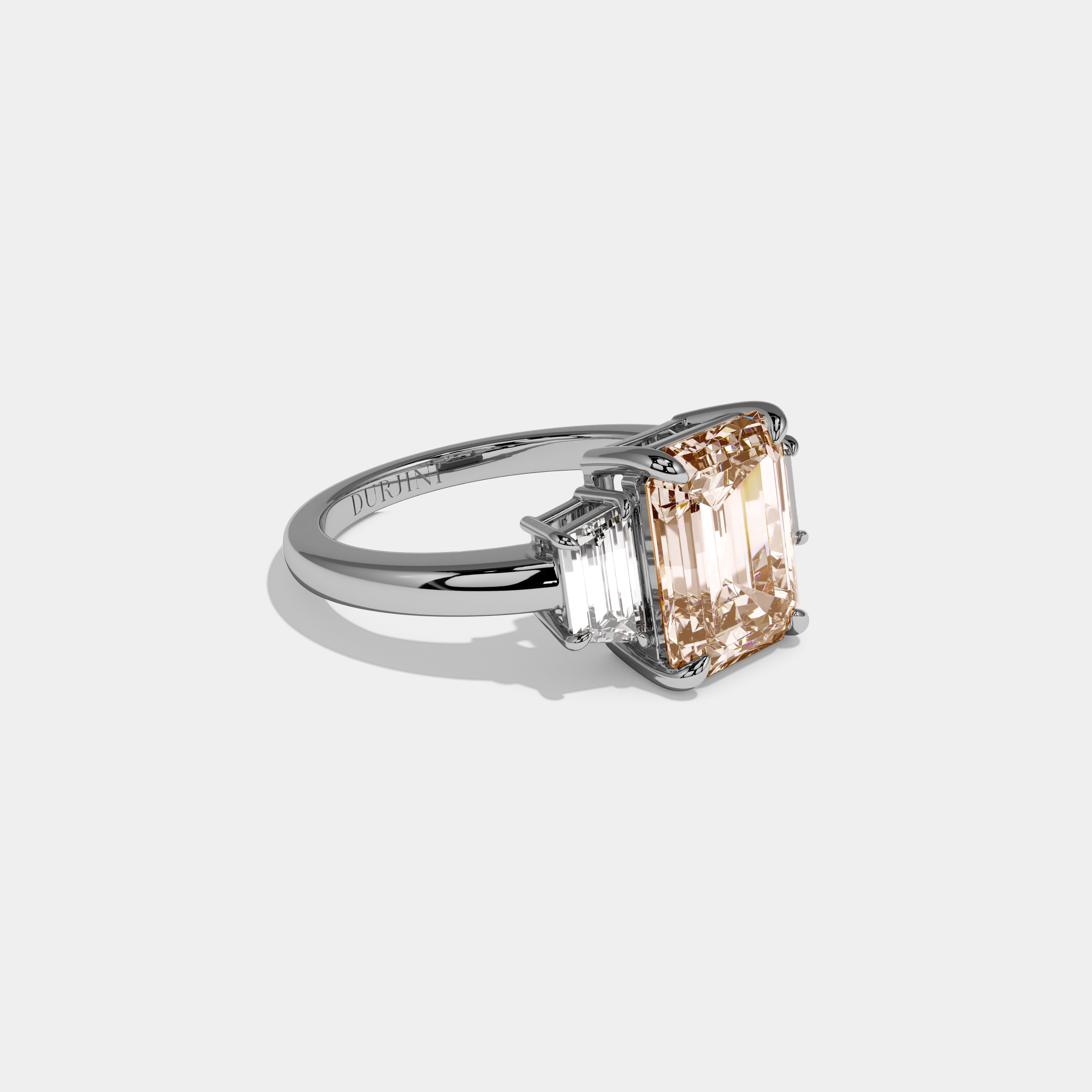 Caroline Fancy Champagne Brown Emerald Cut Diamond Plain Band With Step Cut Sides Engagement Ring 8ct 18k White Gold