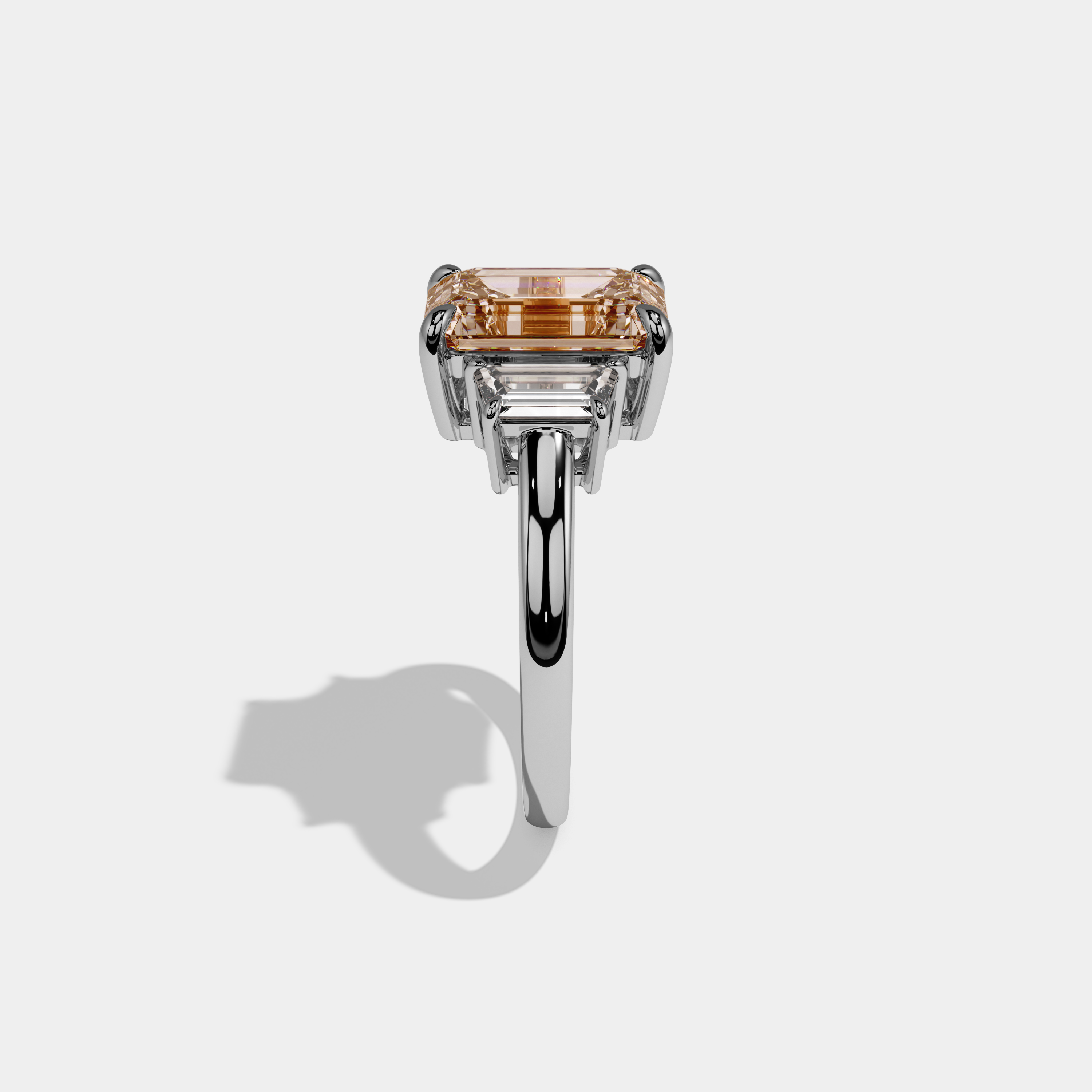 Caroline Fancy Champagne Brown Emerald Cut Diamond Plain Band With Step Cut Sides Engagement Ring 8ct 18k White Gold