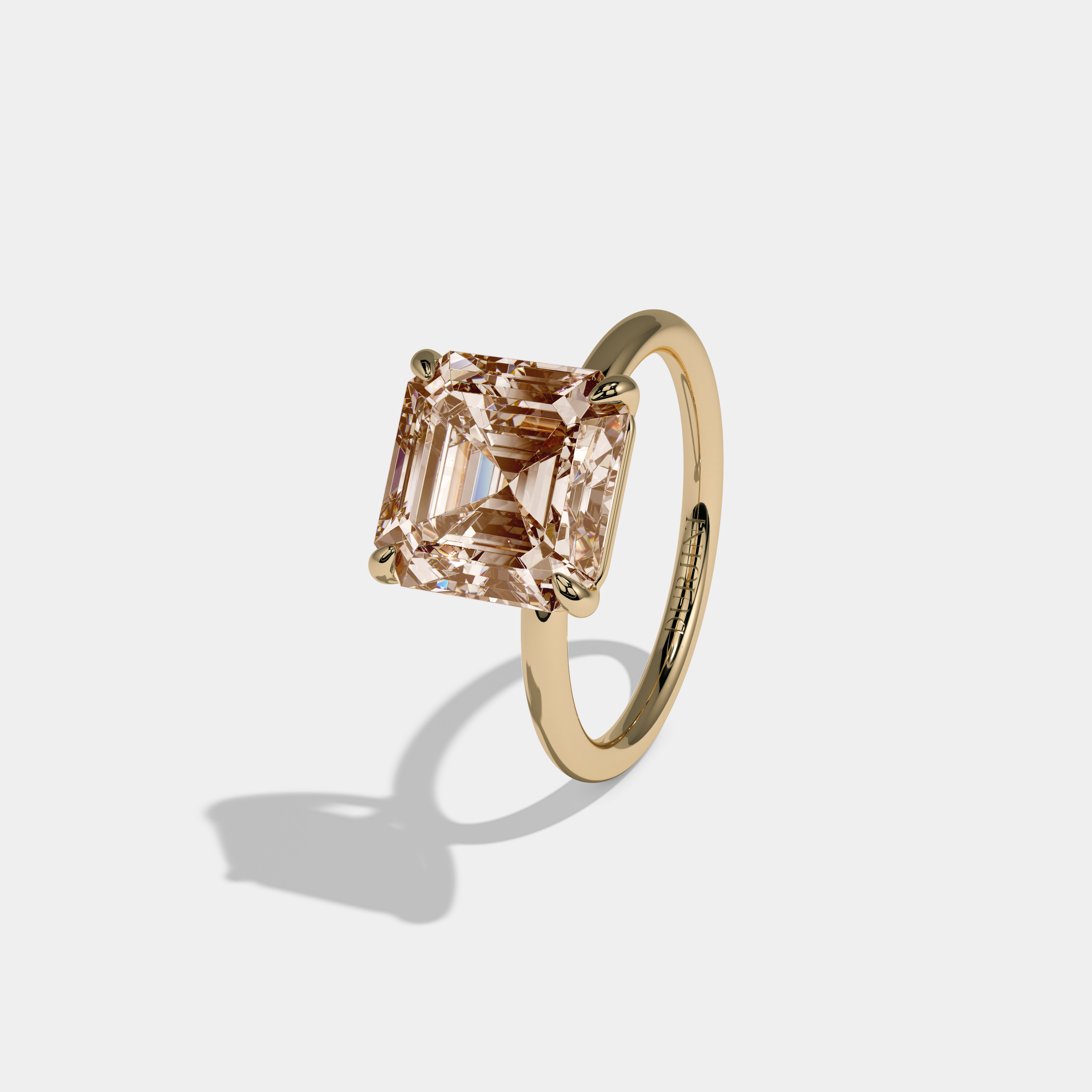 Augusta Fancy Champagne Brown Asscher Cut Diamond Plain Band Engagement Ring 6ct 18k Yellow Gold