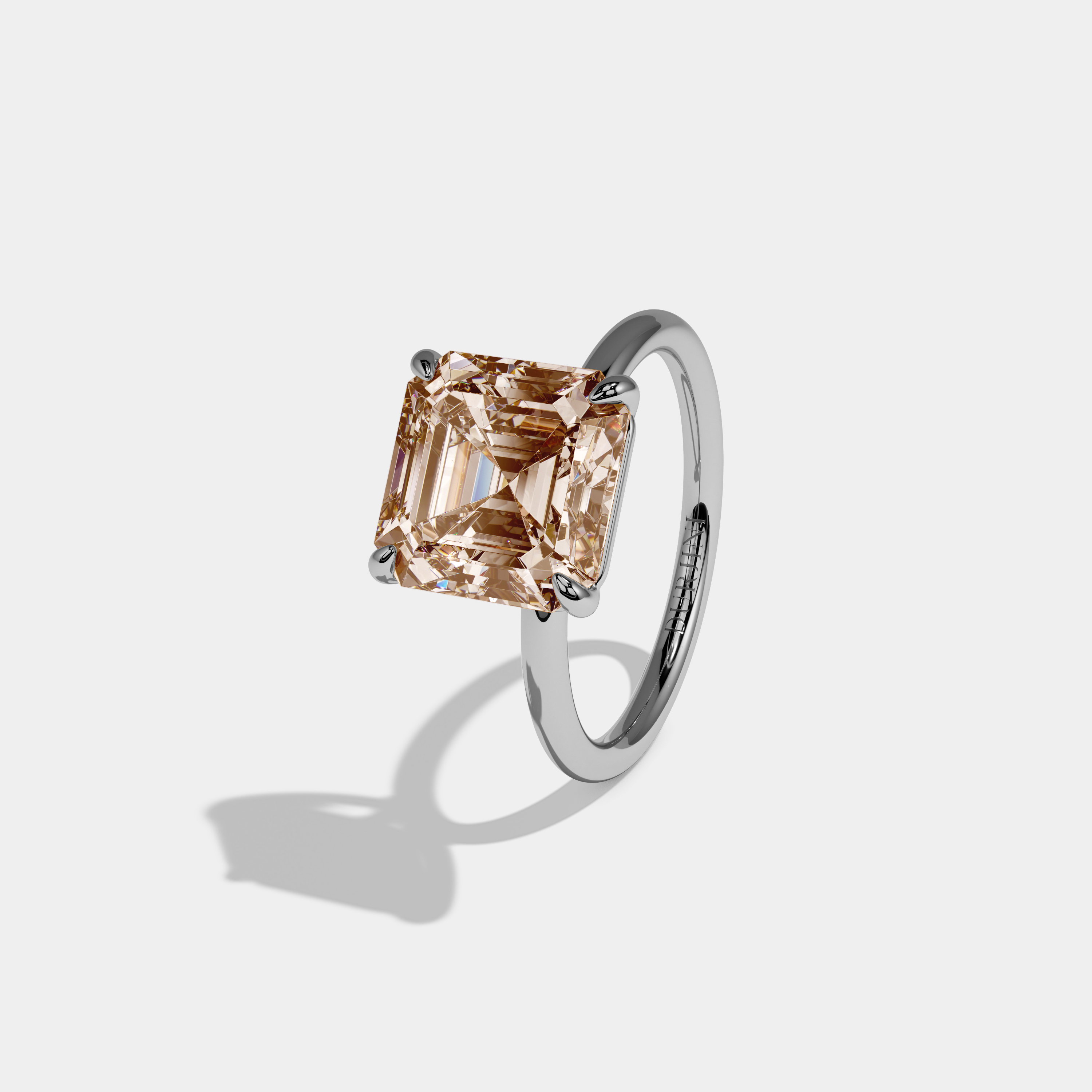 Caroline Fancy Champagne Brown Asscher Cut Diamond Plain Band Engagement Ring 6ct 18k White Gold
