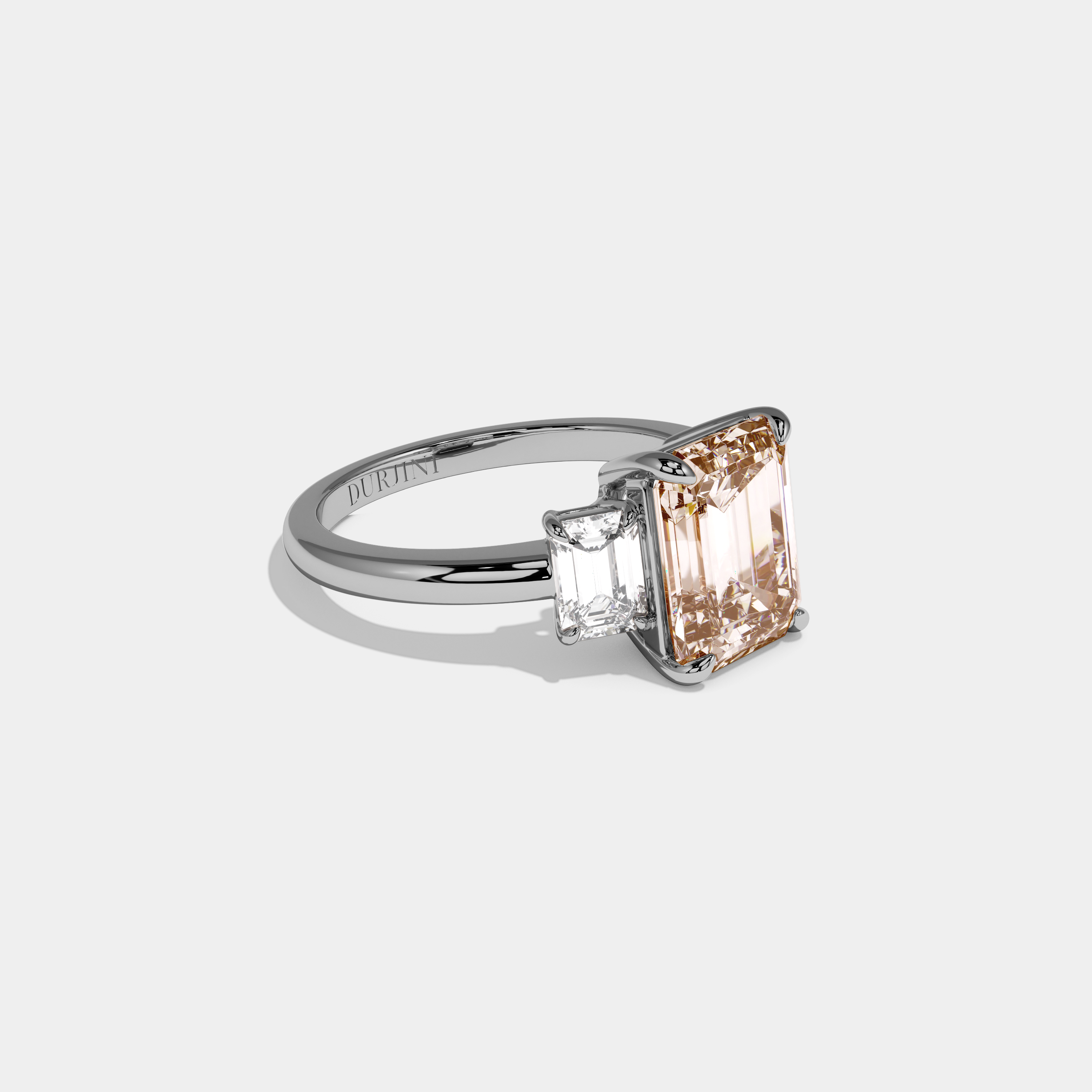 Caroline Fancy Champagne Brown Emerald Cut Diamond Plain Band With Emerald Cut Sides Engagement Ring 8ct 18k White Gold