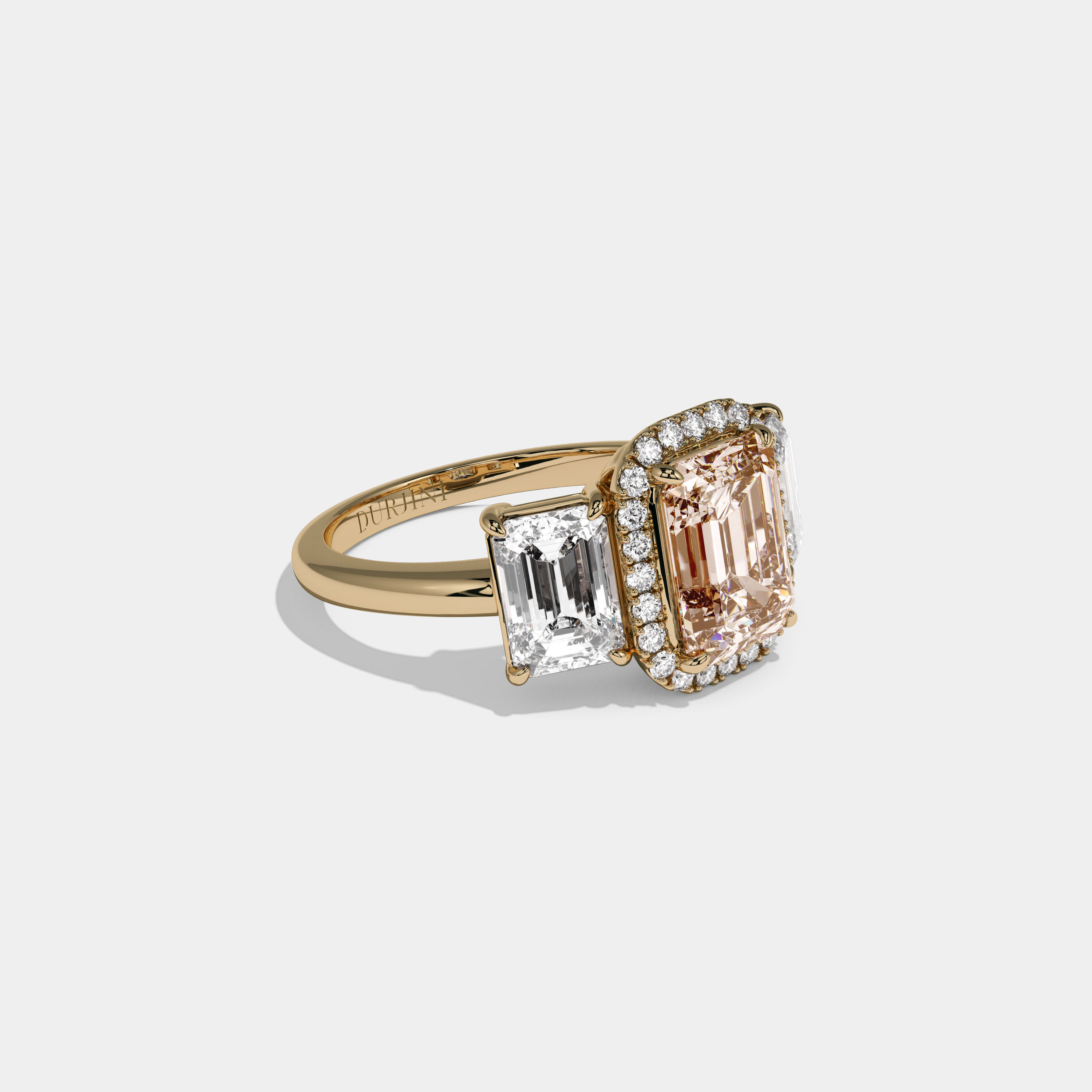 Philippa Fancy Champagne Brown Emerald Cut Diamond Plain Band With Emerald Cut Sides Engagement Ring 8ct 18K Yellow Gold