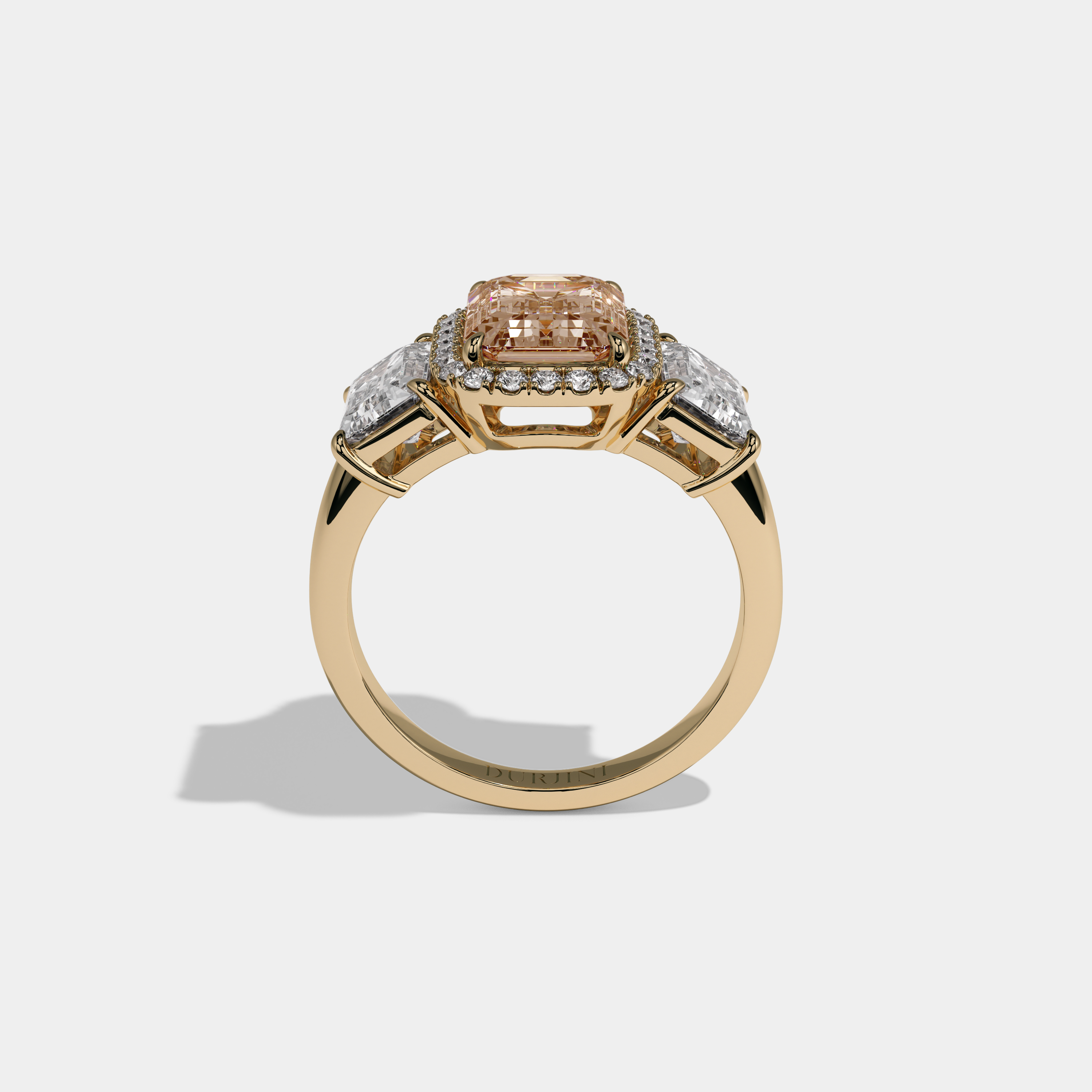 Philippa Fancy Champagne Brown Emerald Cut Diamond Plain Band With Emerald Cut Sides Engagement Ring 8ct 18K Yellow Gold