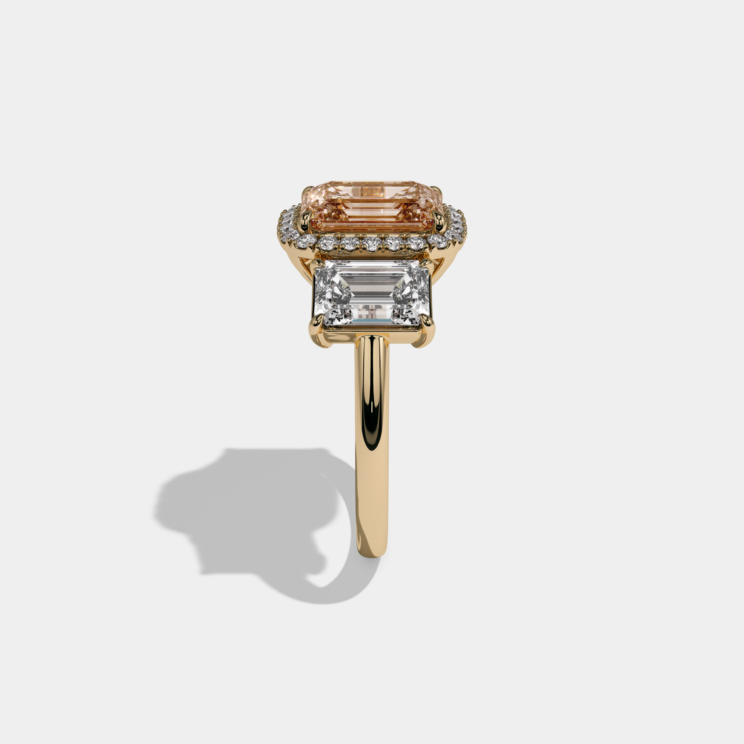 Philippa Fancy Champagne Brown Emerald Cut Diamond Plain Band With Emerald Cut Sides Engagement Ring 8ct 18K Yellow Gold