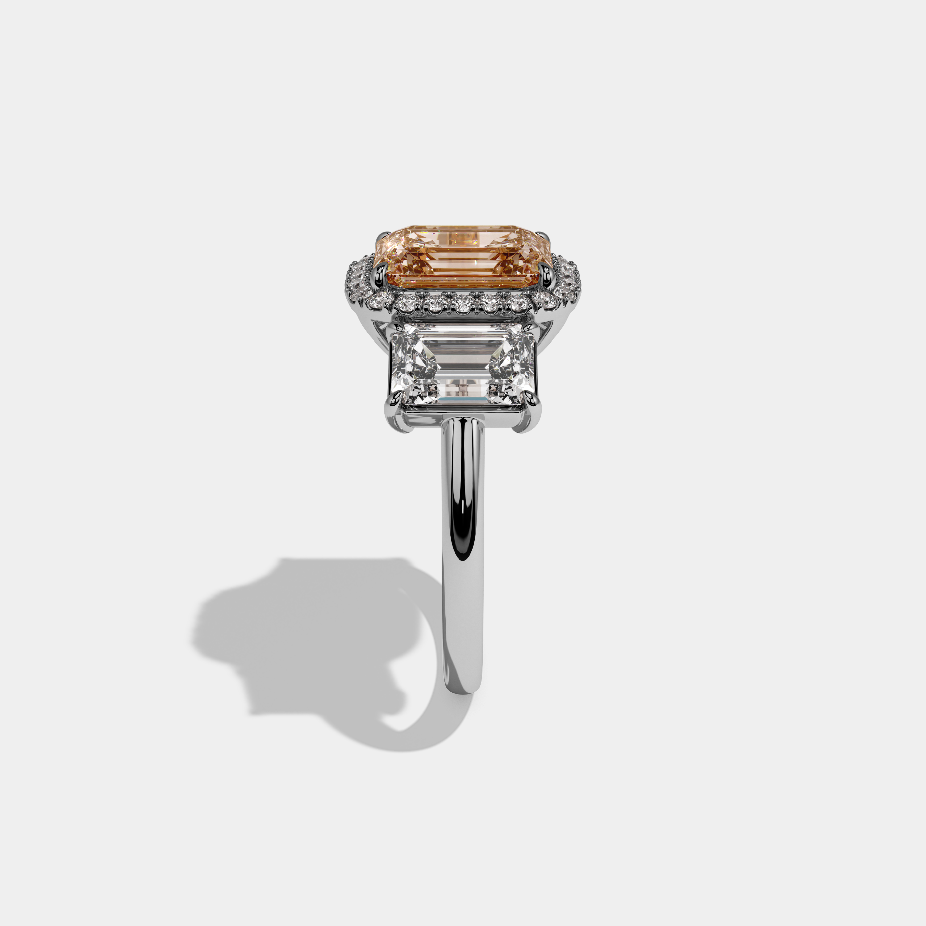 Augusta Fancy Champagne Brown Emerald Cut Diamond Plain Band With Emerald Cut Sides Engagement Ring 8ct 18K White Gold