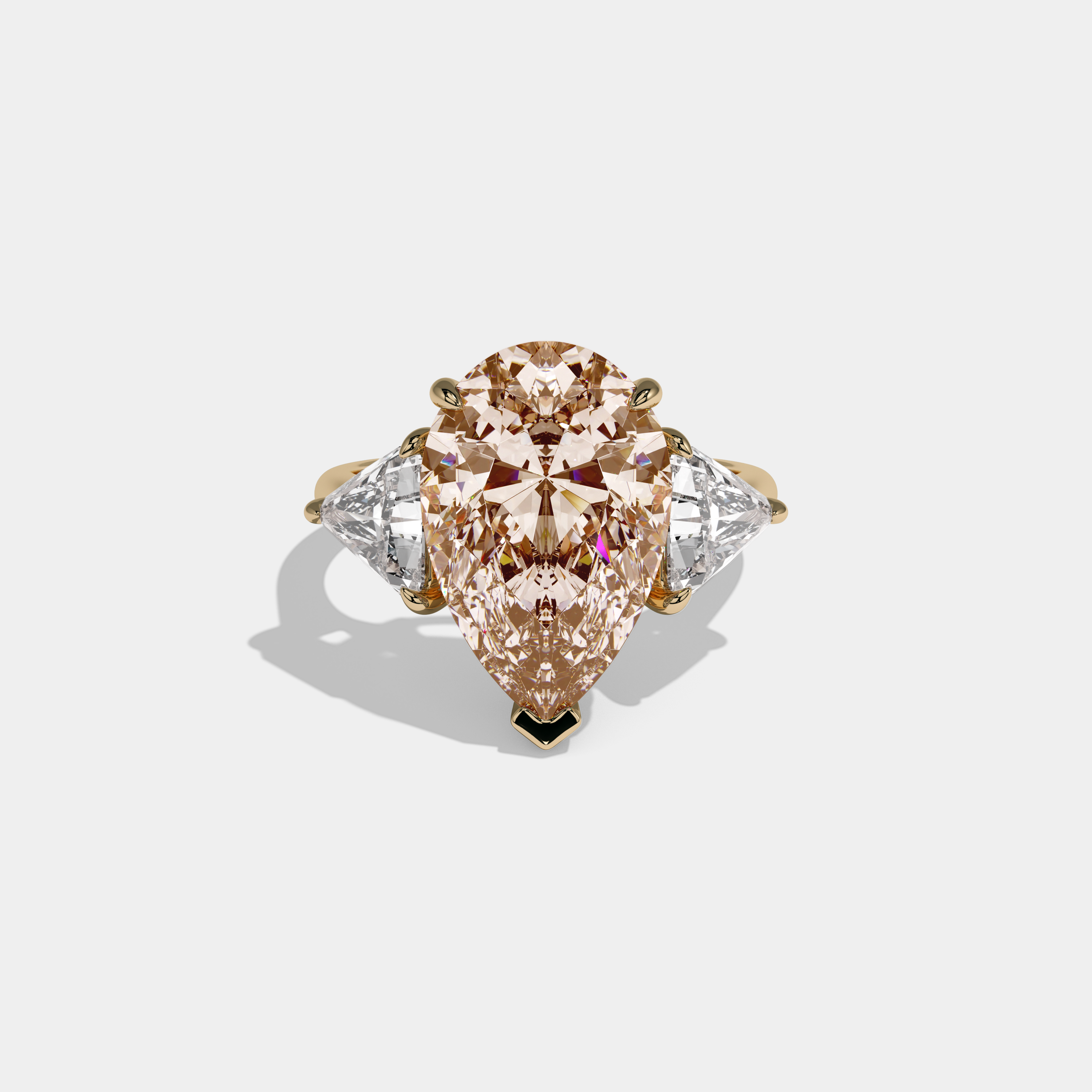 Philippa Fancy Champagne Brown Pear Cut Diamond Plain Band With Triangle Cut Sides Engagement Ring 8ct 18K Yellow Gold