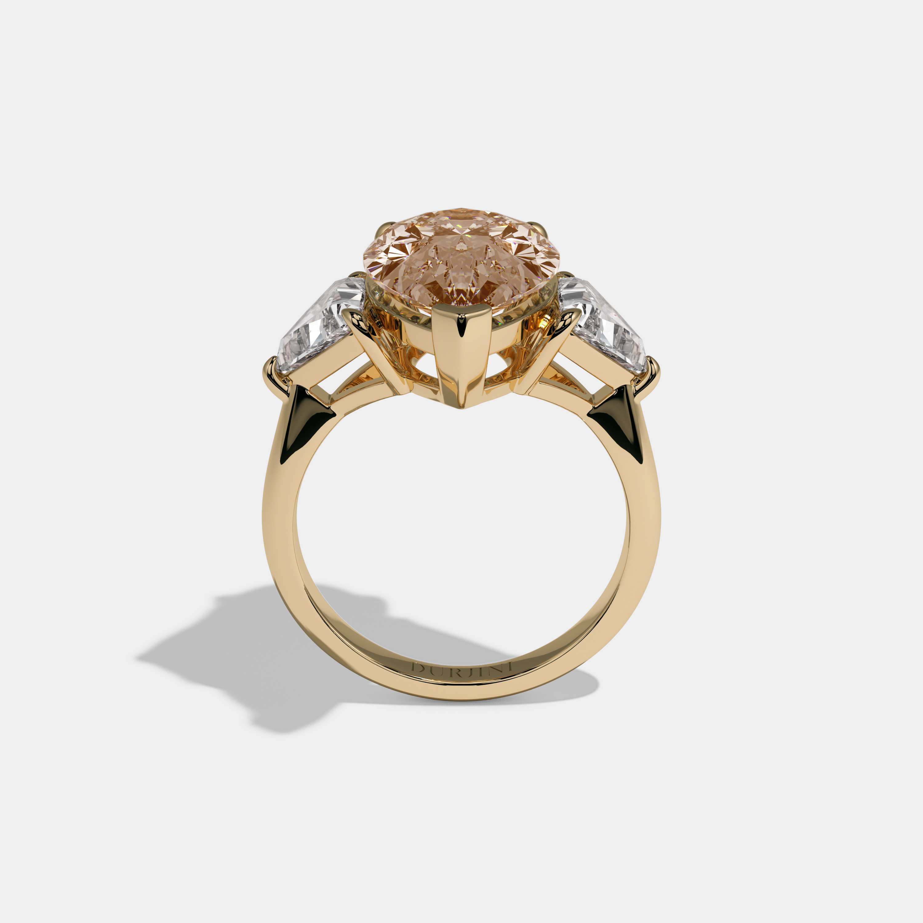 Philippa Fancy Champagne Brown Pear Cut Diamond Plain Band With Triangle Cut Sides Engagement Ring 8ct 18K Yellow Gold