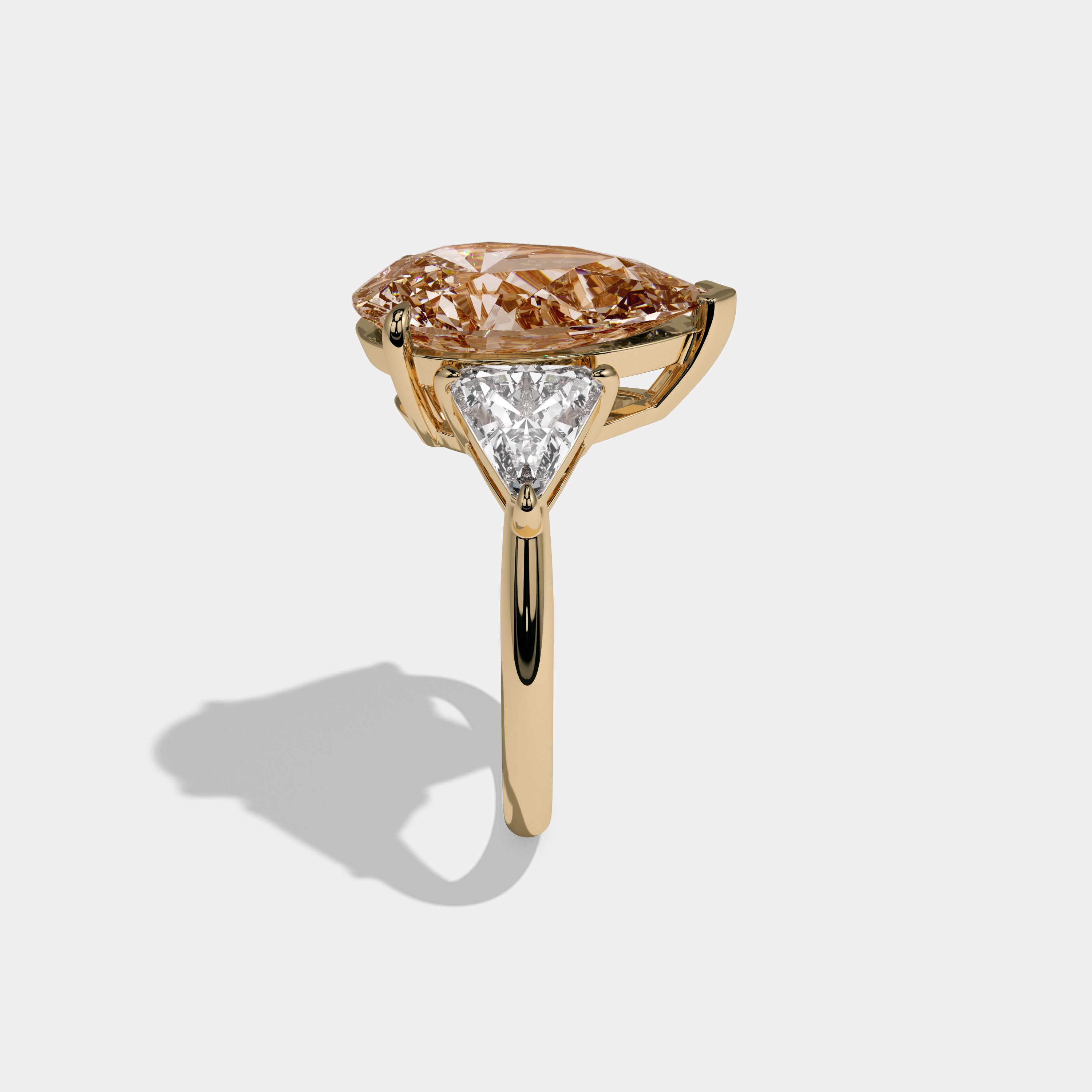 Philippa Fancy Champagne Brown Pear Cut Diamond Plain Band With Triangle Cut Sides Engagement Ring 8ct 18K Yellow Gold